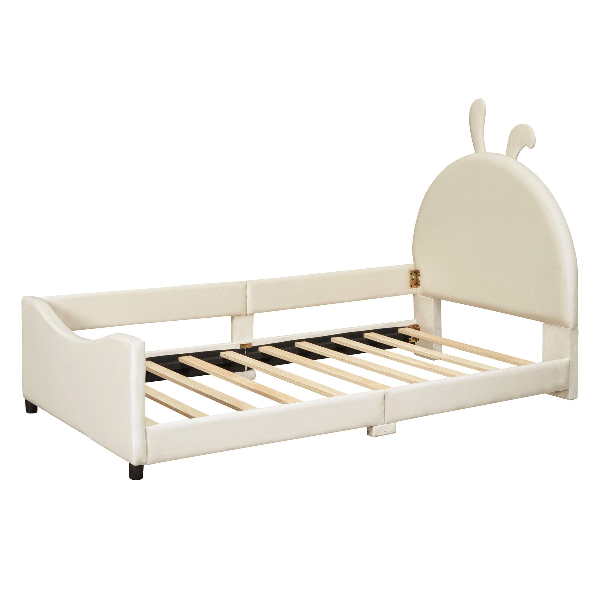 Twin Size Upholstered Daybed with Rabbit Ear Shaped Headboard, Beige