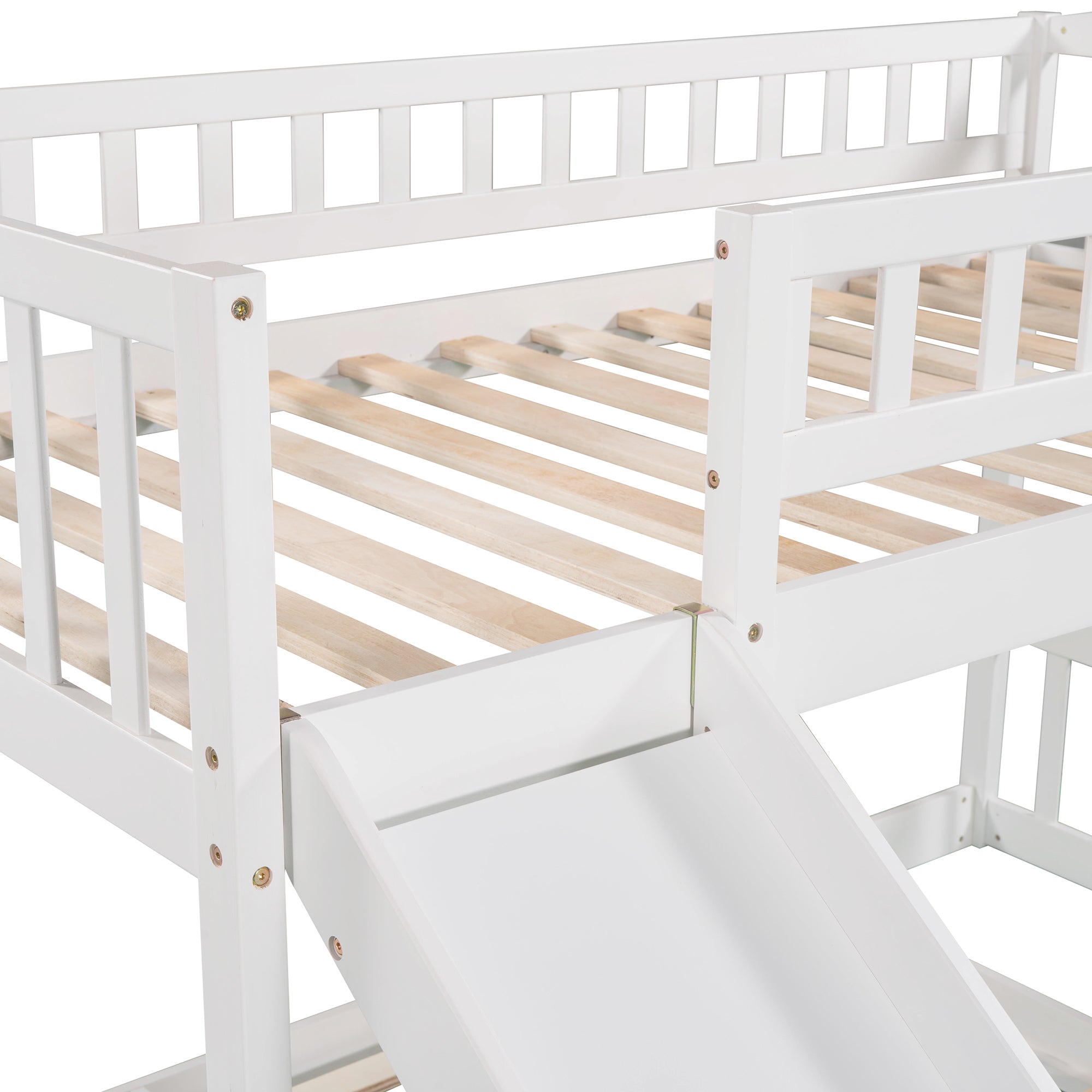 Stairway Twin over Twin Bunk Bed with Two Drawers and Slide, White(OLD SKU :LP000156AAK)