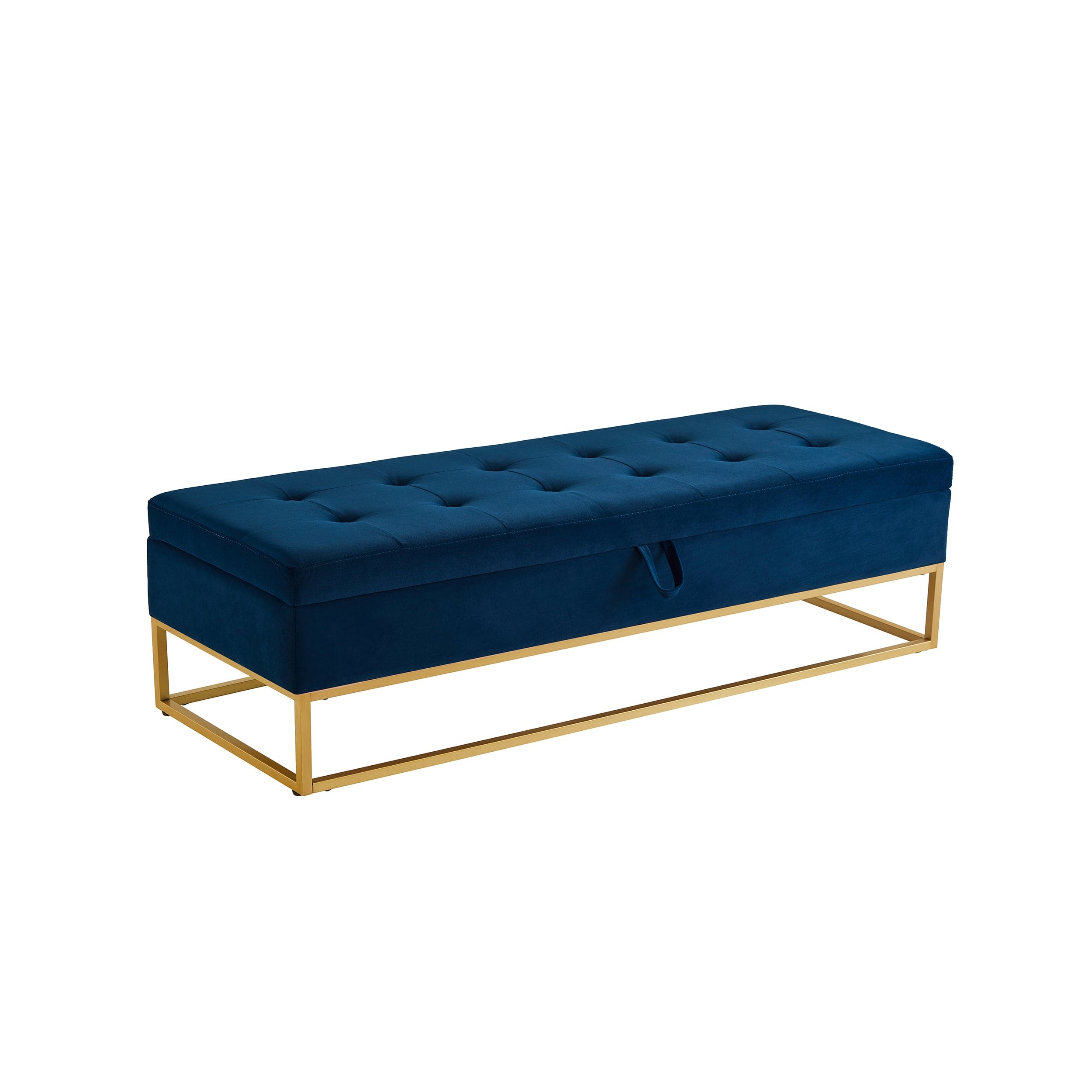 58.6" Bed Bench Metal Base with Storage Navy Blue Velvet