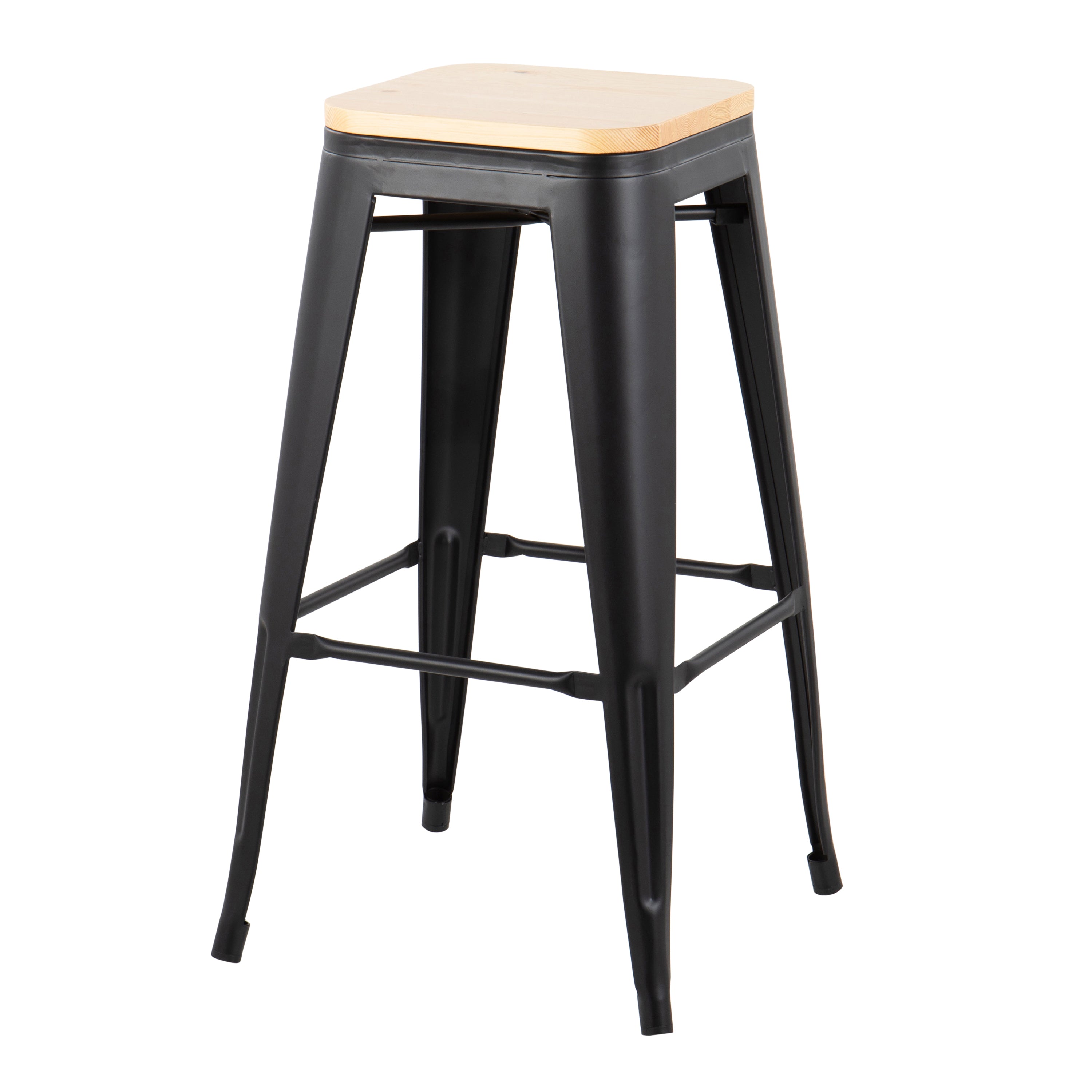 Oregon Contemporary Barstool in Black Steel and Natural Wood by LumiSource - Set of 2