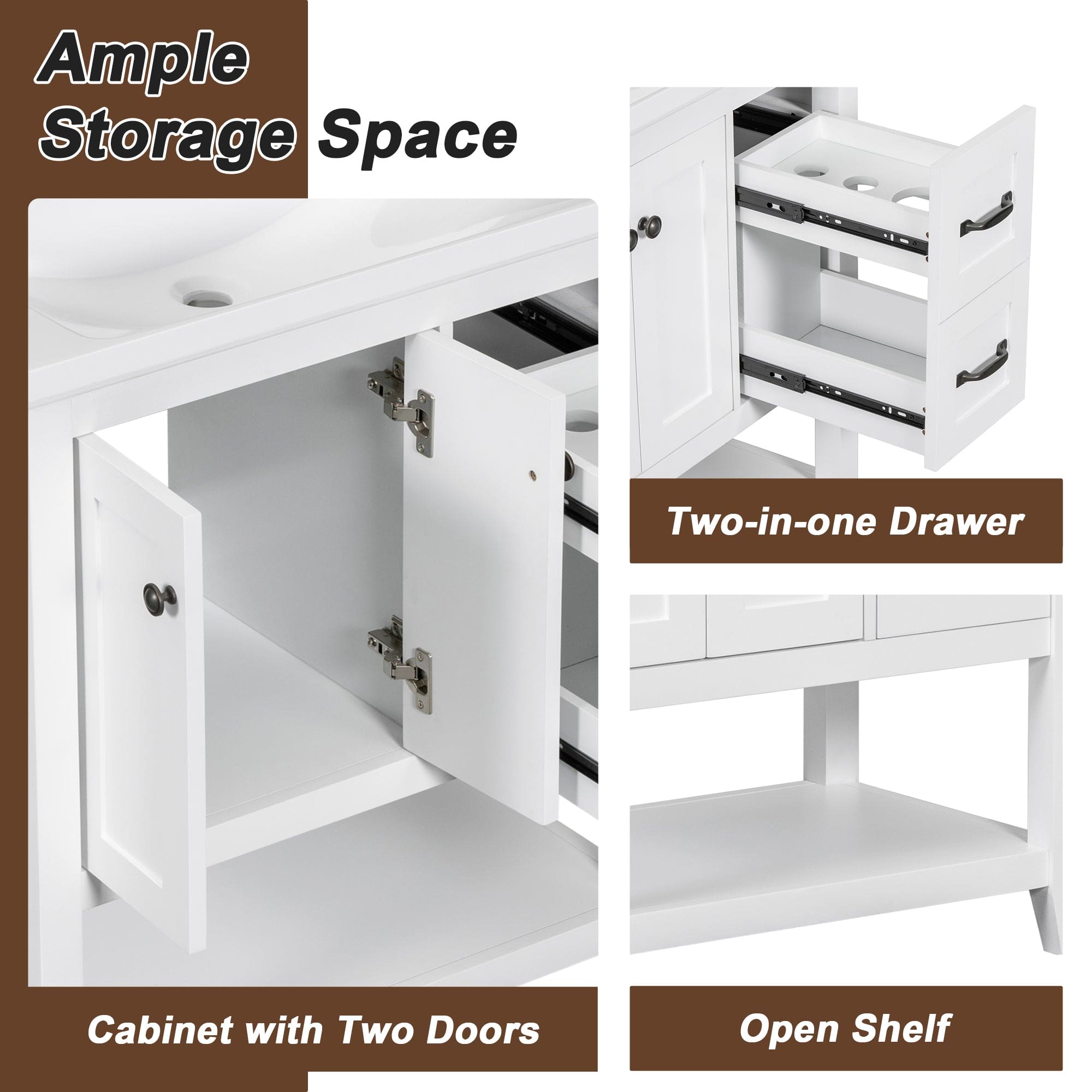 30" Bathroom Vanity without Sink Top, Cabinet Base Only, Vanity with Multi-Functional Drawer, White