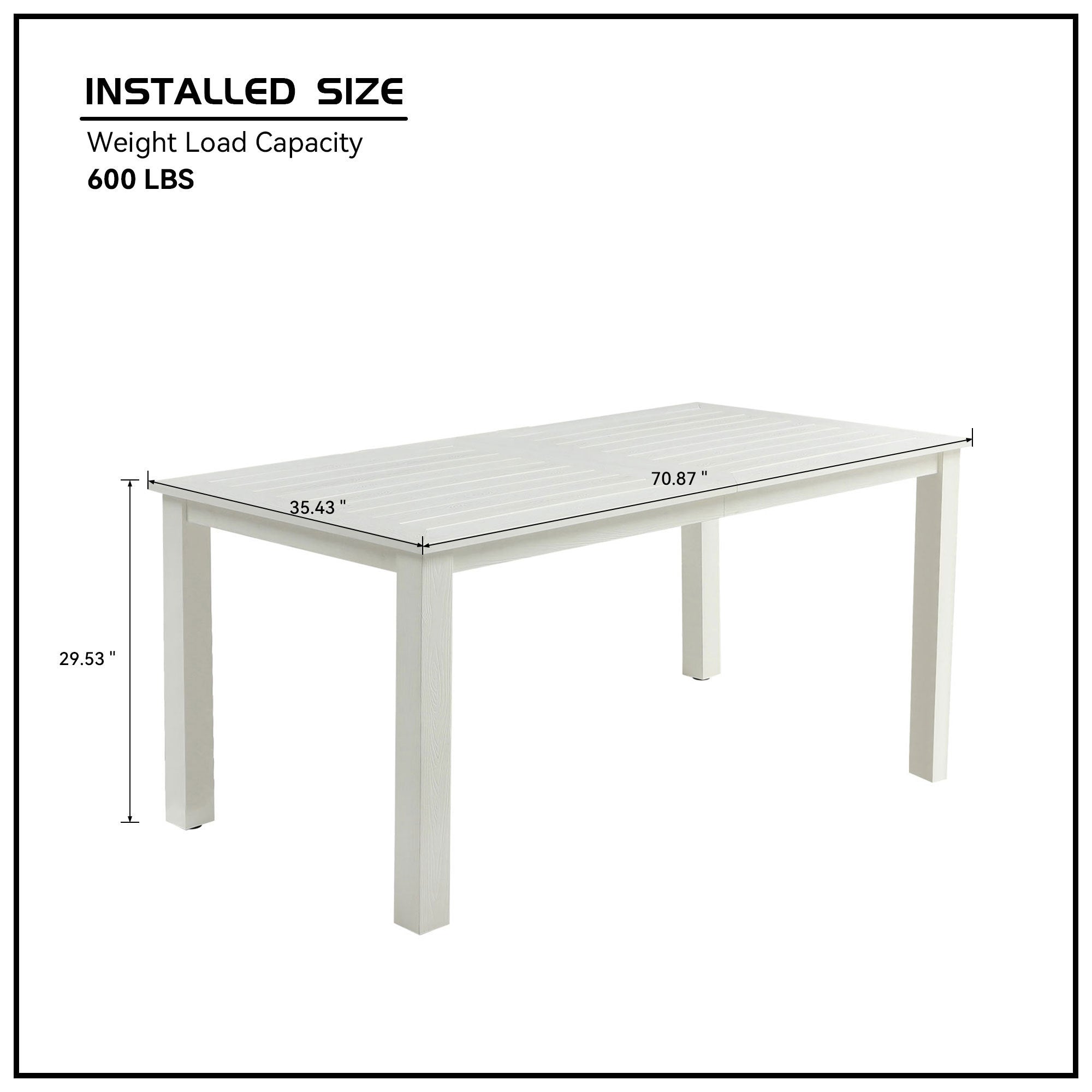 HIPS Outdoor Dining Table,70.86" Rectangular All Weather  Dining Table for 4-6 Persons, Dining table for Outdoors and Indoors White