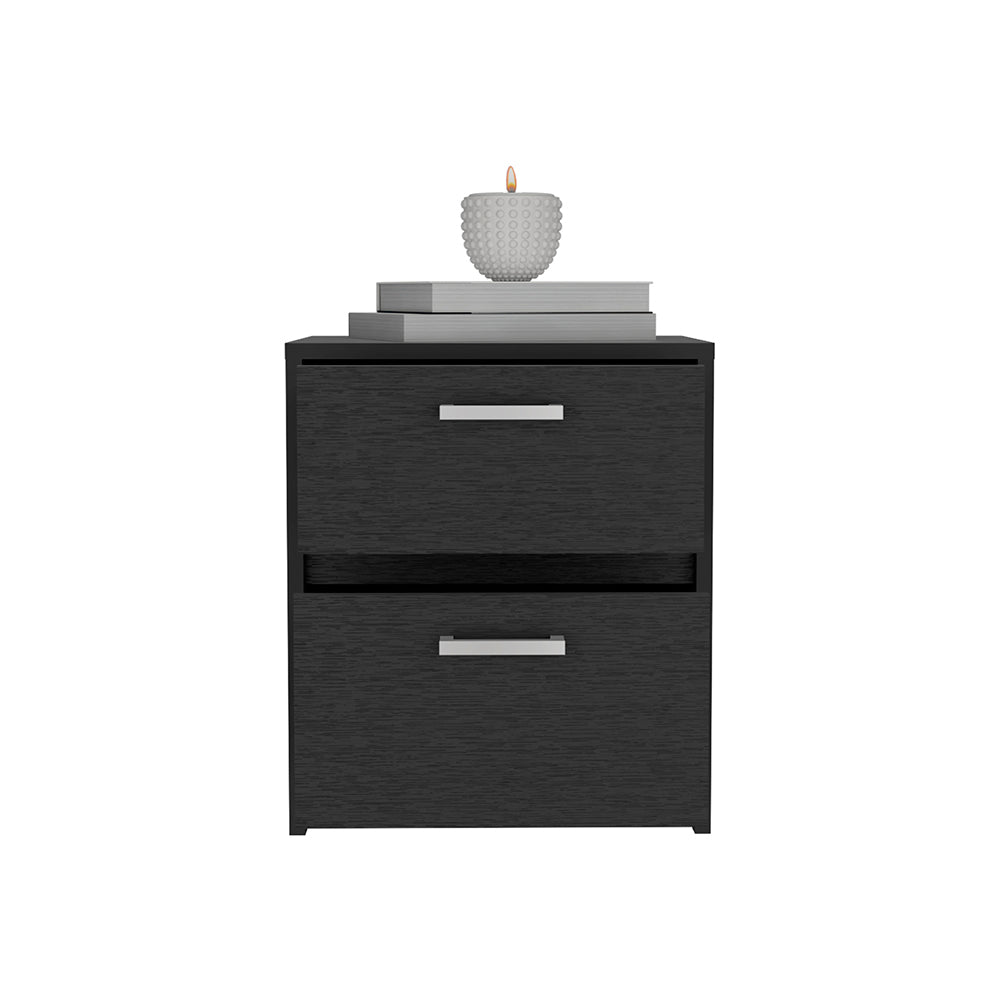 Nightstand Chequered, Two Drawers, Black Wengue Finish