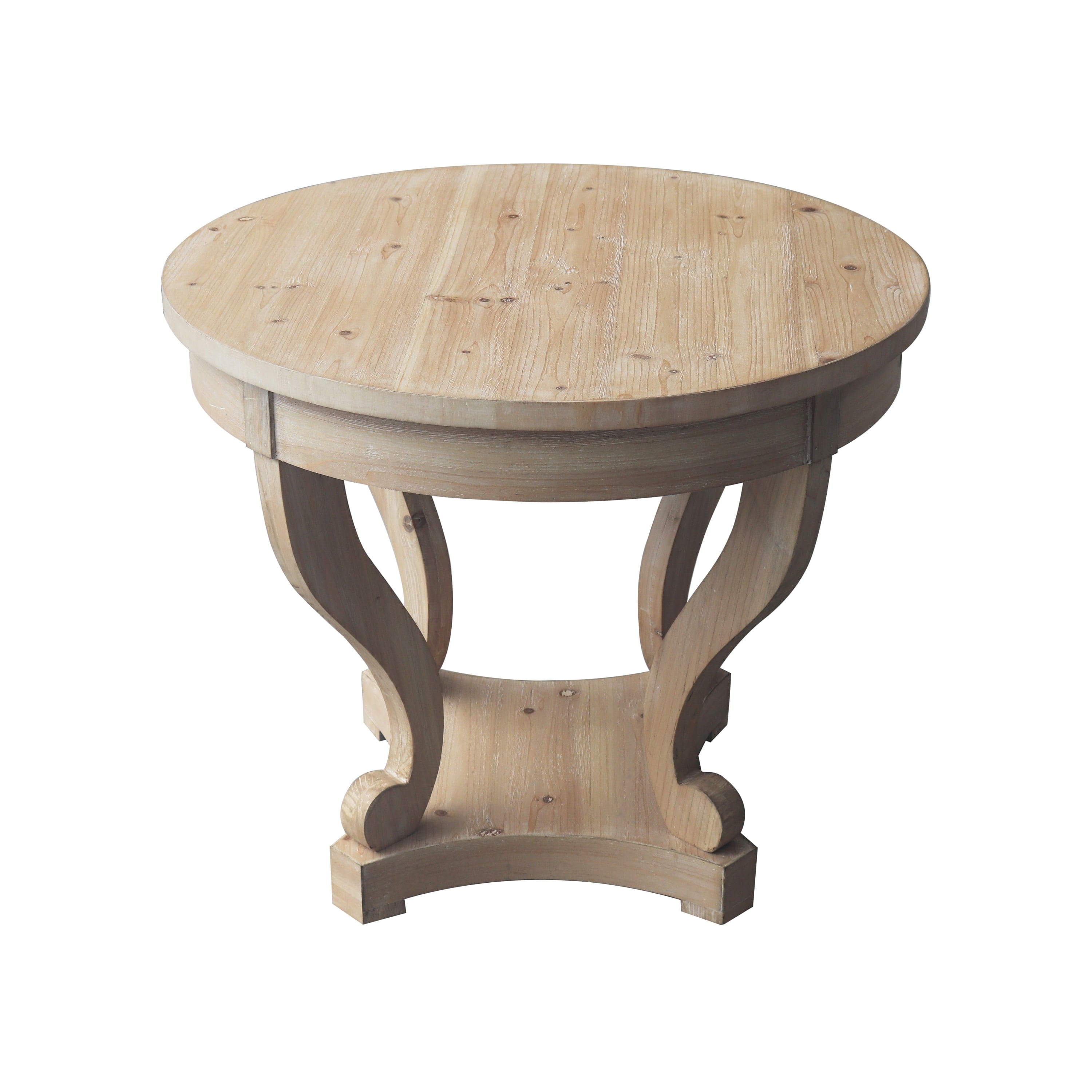 Curved Legs Farmhouse Style Small Size Round Dining Table End Table Side Table Coffee Table for Dinette, Kitchen, Dining Room or Living Room, Natural Wood Grain Distressed