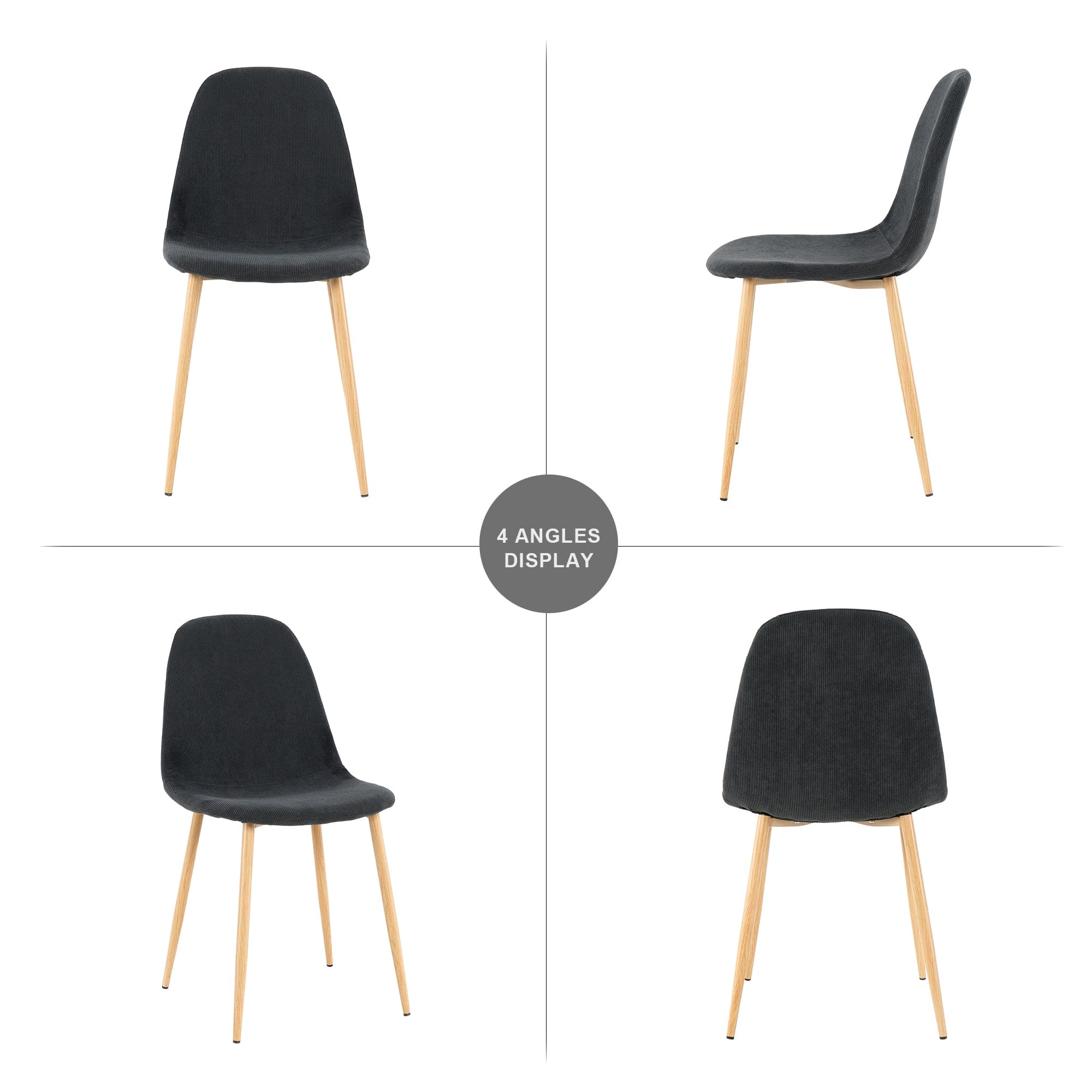 Deep Grey Modern Fabric Chairs with wood-transfer Metal Leg set of 4