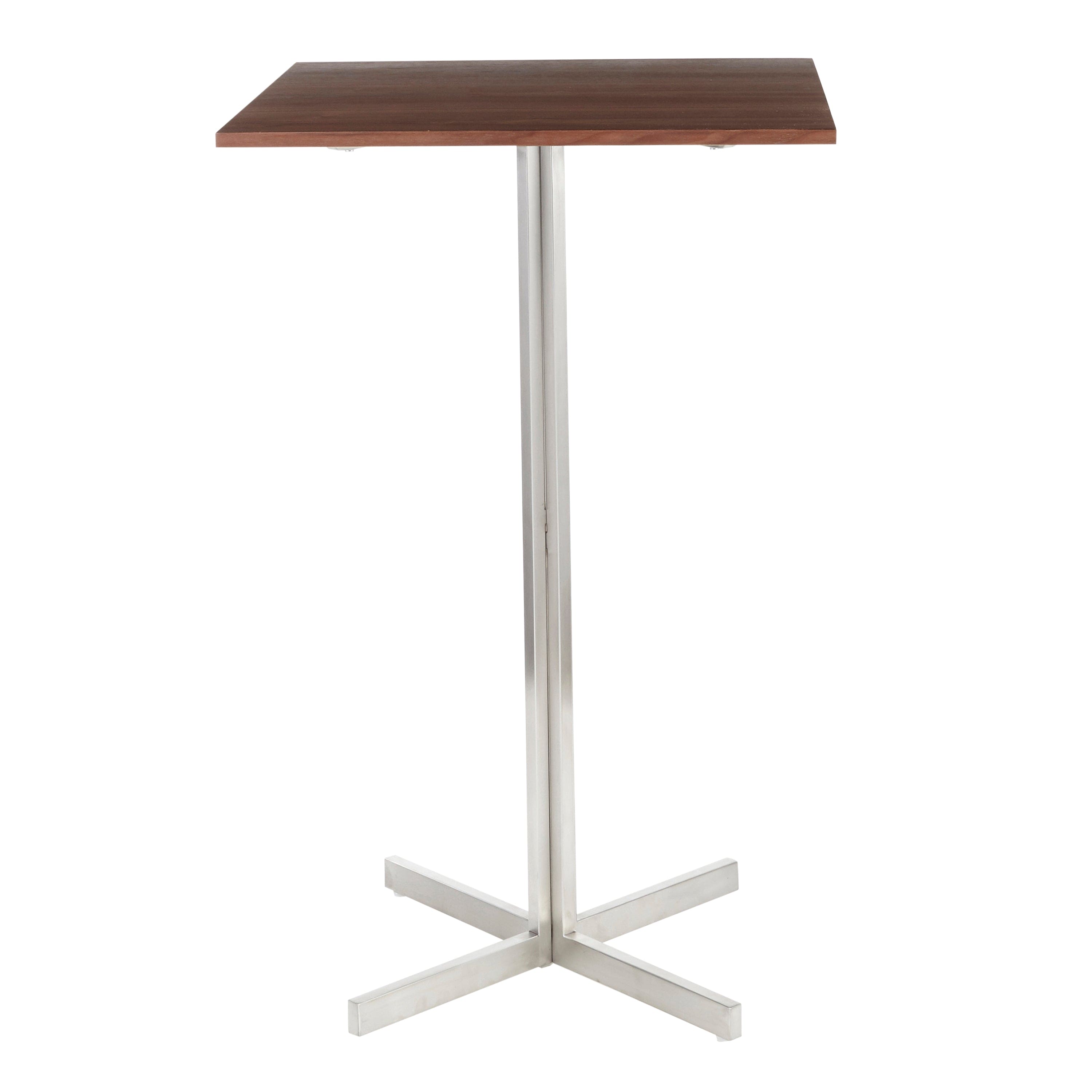 Fuji Contemporary Square Bar Table in Stainless Steel with Walnut Wood Top by LumiSource