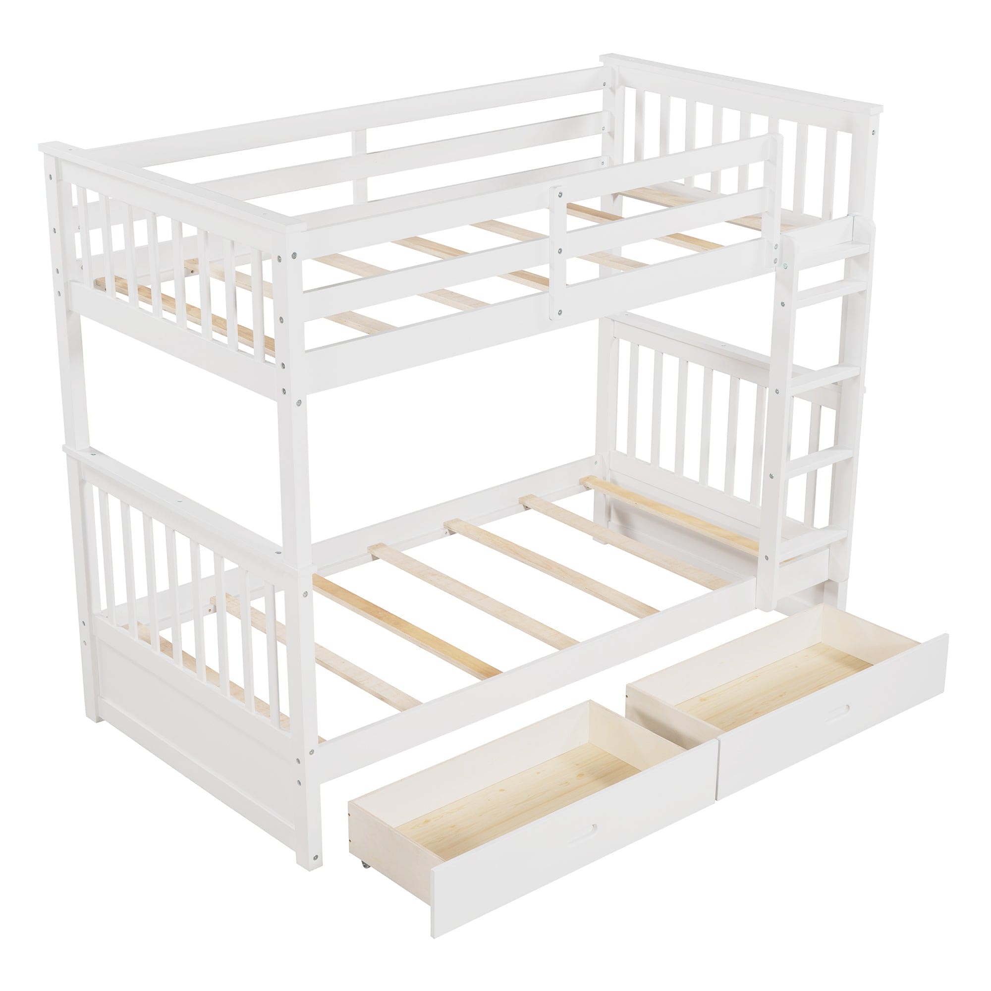 Twin-Over-Twin Bunk Bed with Ladders and Two Storage Drawers (White)(OLD SKU:LT000265AAK)