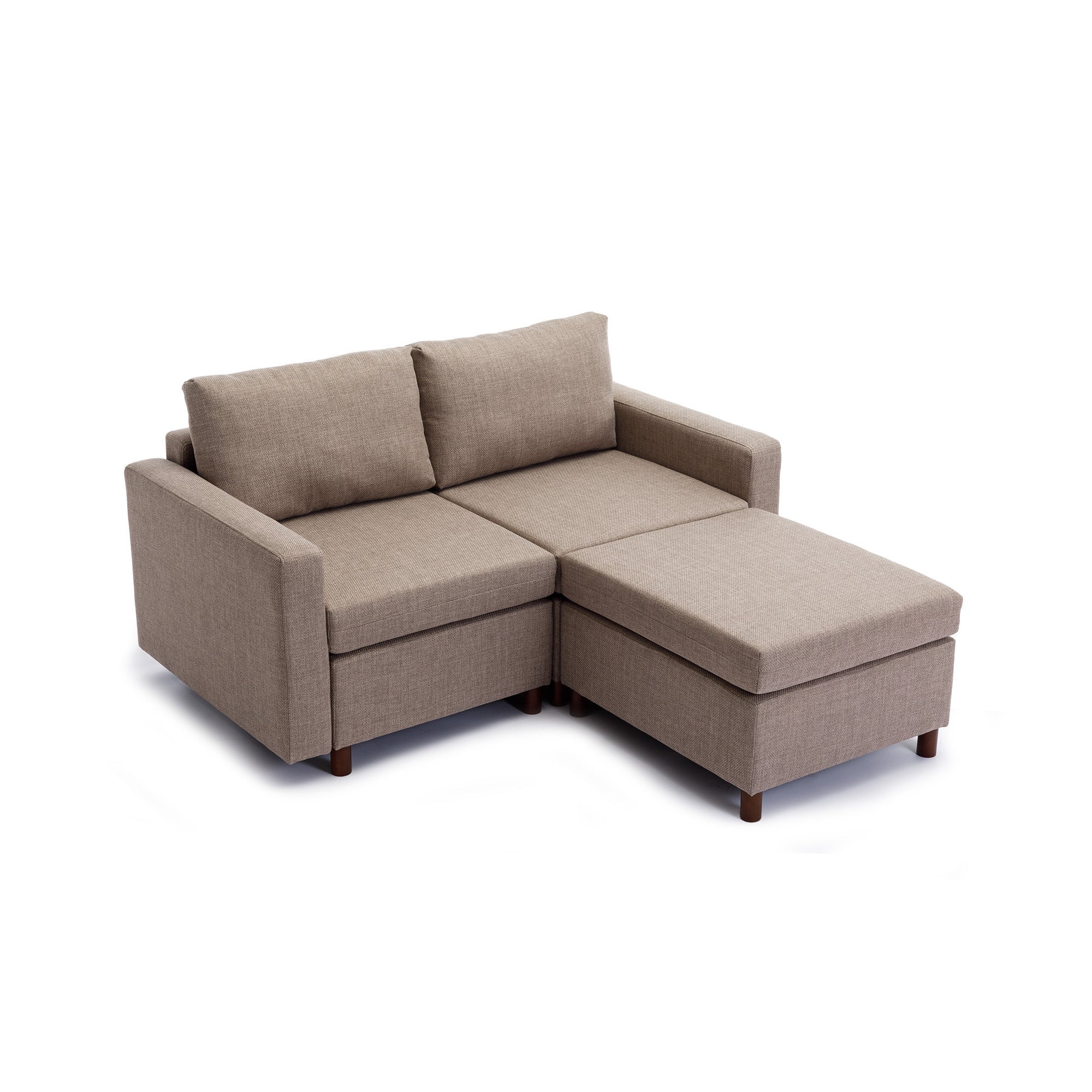 2 Seat Module Sectional Sofa Couch With 2 Ottoman for living room,Seat Cushion and Back Cushion Non-Removable and Non-Washable,Brown