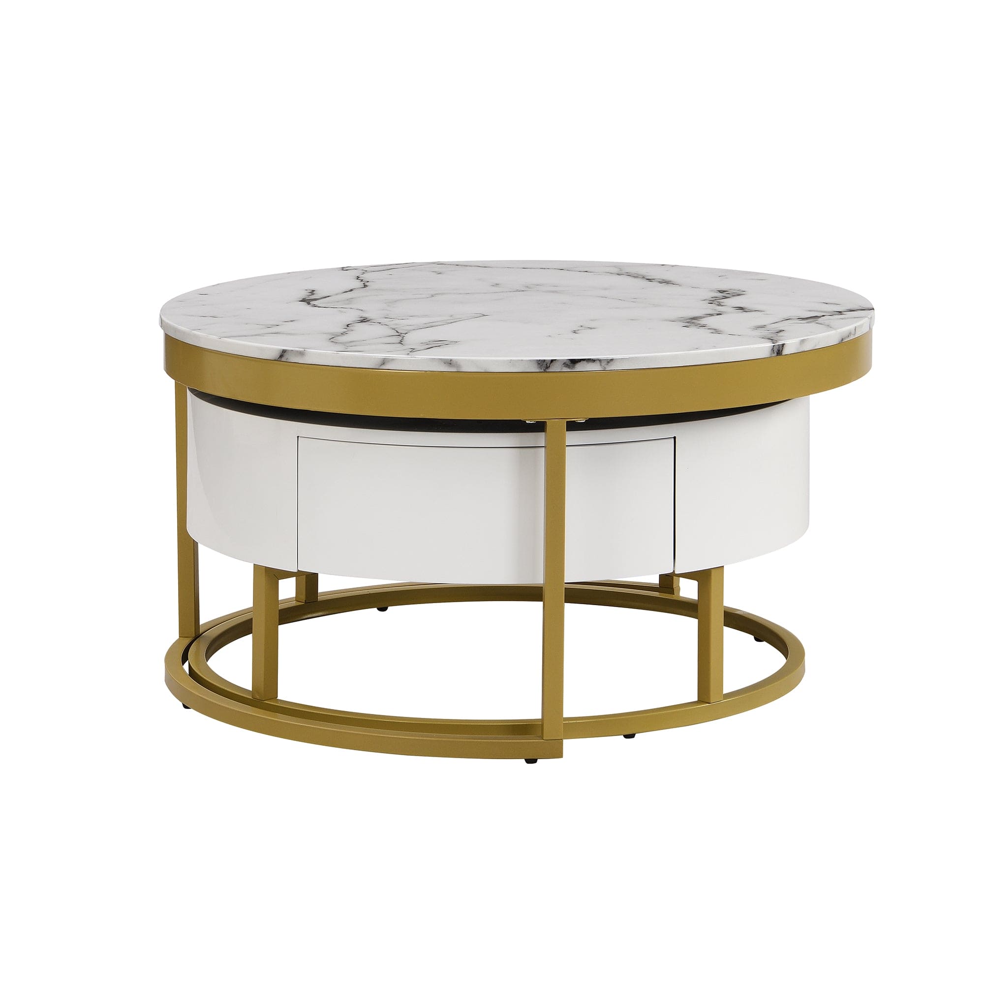 Modern Round  Nesting Coffee Table with Drawers in White