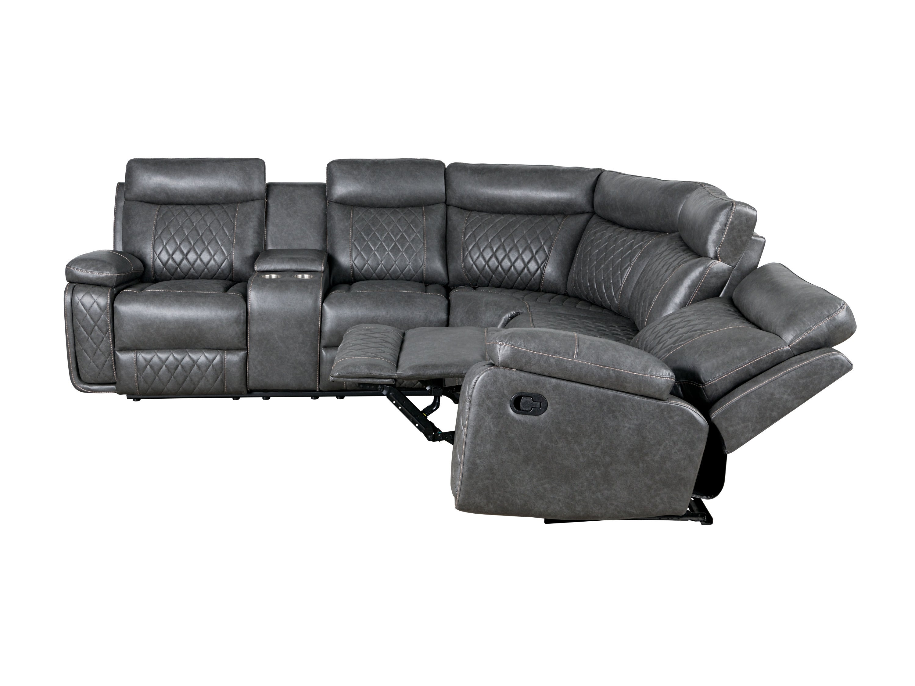 Home Theater Seating Manual Recliner with Cup Holder, Hide-Away Storage PU Reclining Sofa for Living Room, Home Theater, Gray