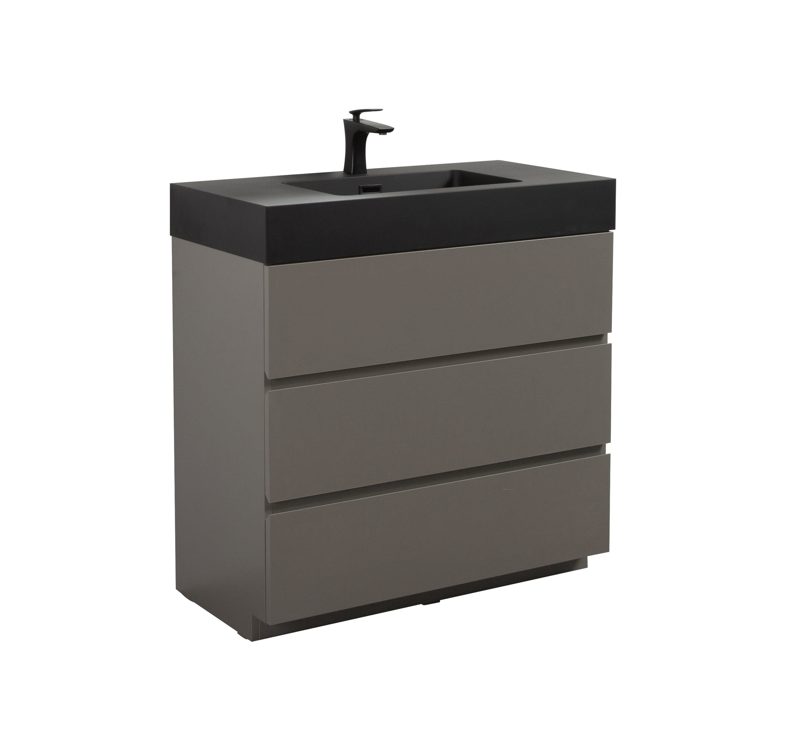 Alice 36" Gray Bathroom Vanity with Sink, Large Storage Freestanding Bathroom Vanity for Modern Bathroom, One-Piece Black Sink Basin without Drain and Faucet