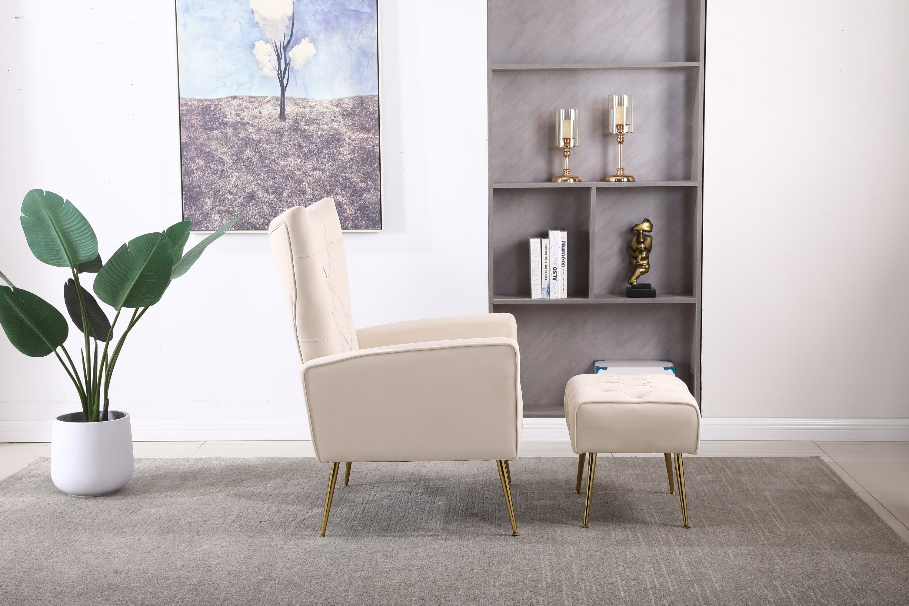 Modern Accent Chair with Ottoman,  Comfy  Armchair for Living Room, Bedroom, Apartment, Office (Beige)