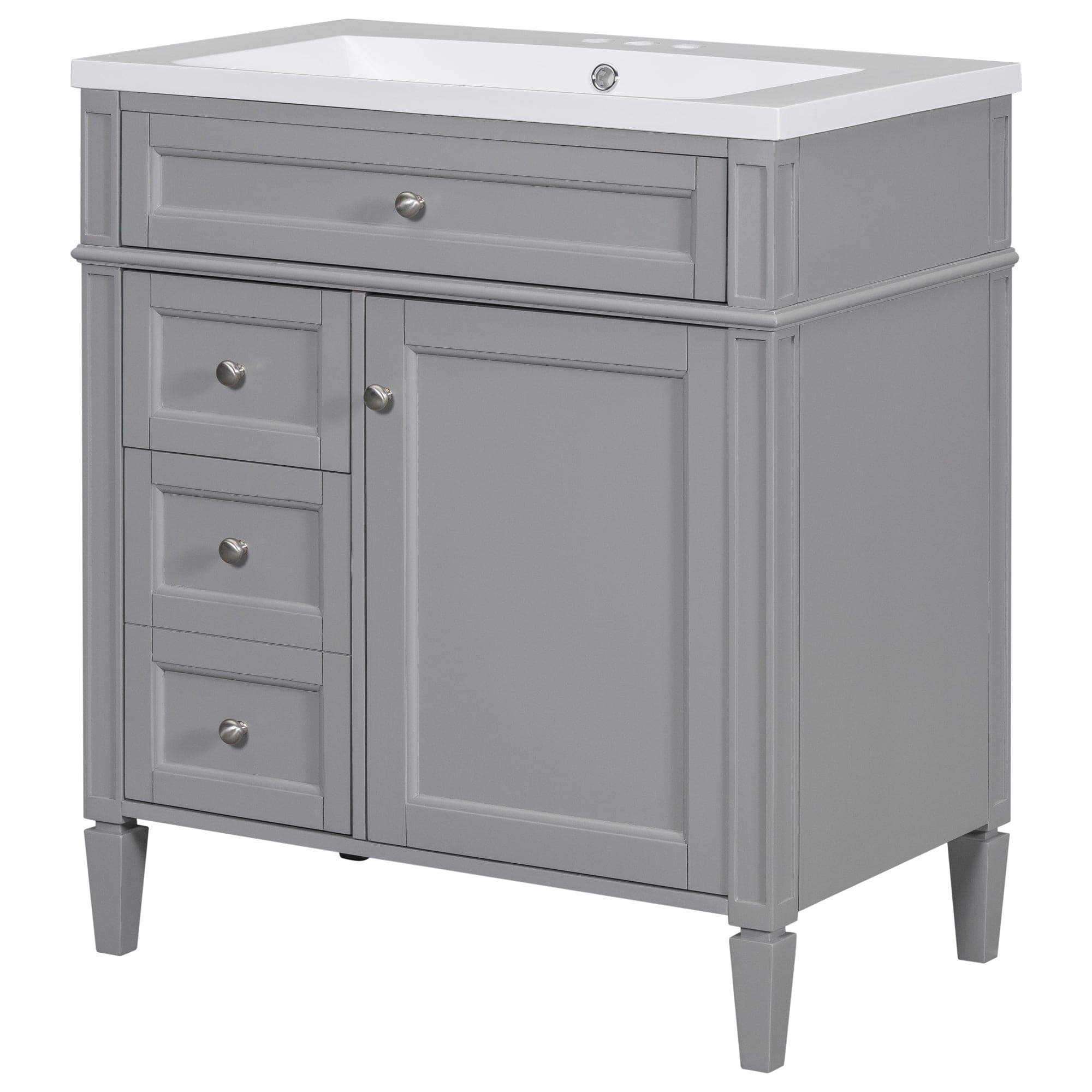 30'' Bathroom Vanity with Top Sink, Modern Bathroom Storage Cabinet with 2 Drawers and a Tip-out Drawer, Single Sink Bathroom Vanity