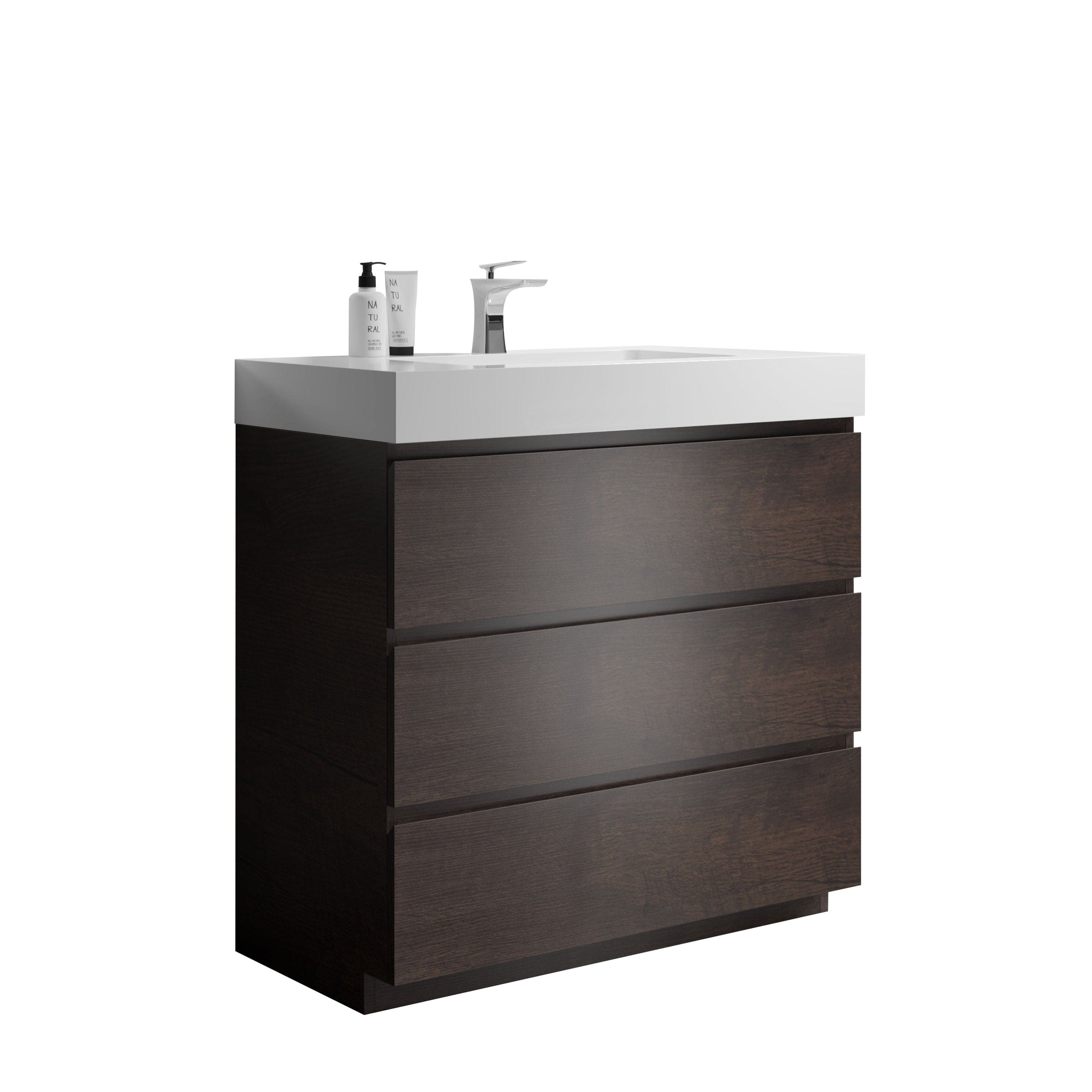 Alice 36" Walnut Bathroom Vanity with Sink, Large Storage Freestanding Bathroom Vanity for Modern Bathroom, One-Piece White Sink Basin without Drain and Faucet