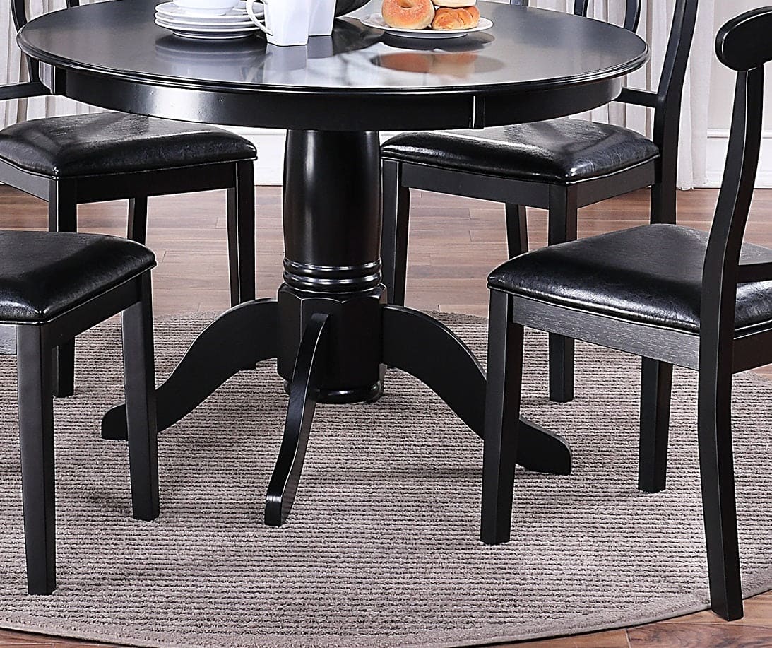 Classic Design Dining Room 5pc Set Round Table 4x side Chairs Cushion Fabric Upholstery Seat Rubberwood Black Color Furniture