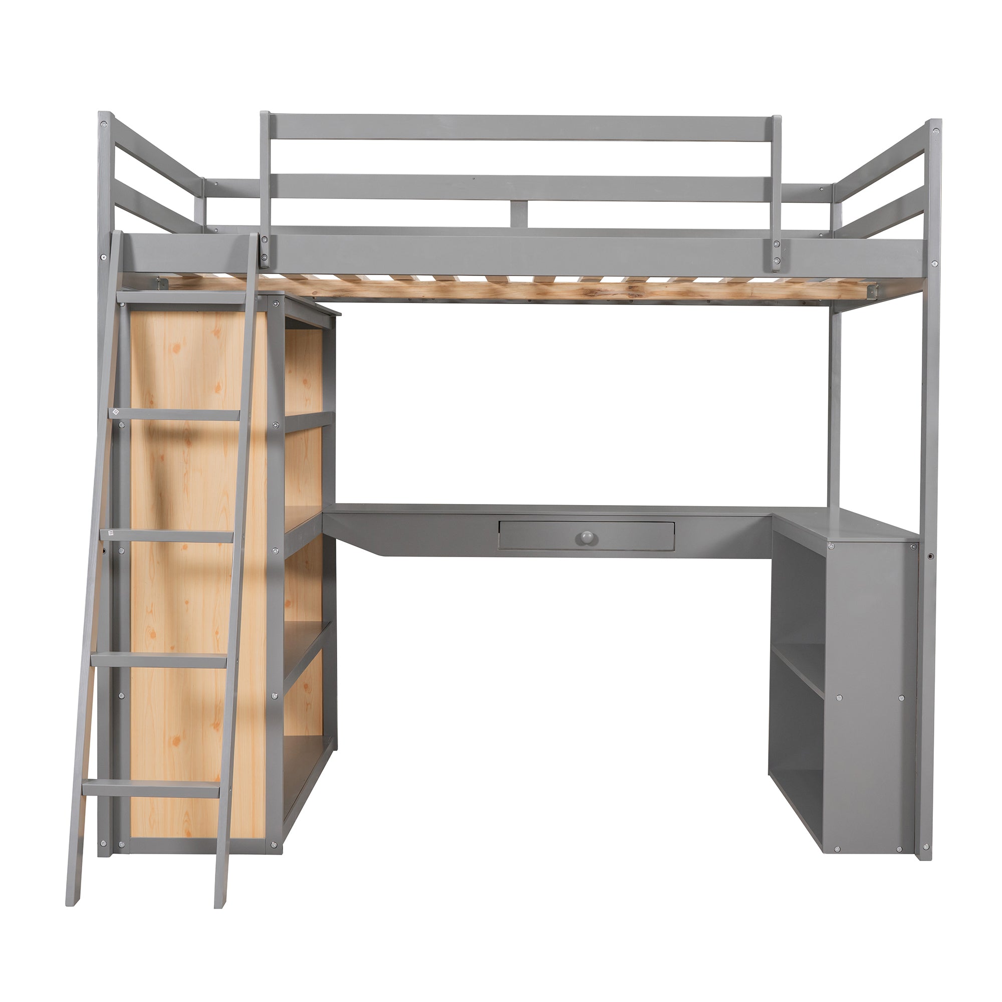 Full Size Loft Bed with Ladder, Shelves, and Desk, Gray(OLD SKU:LT100226AAE)