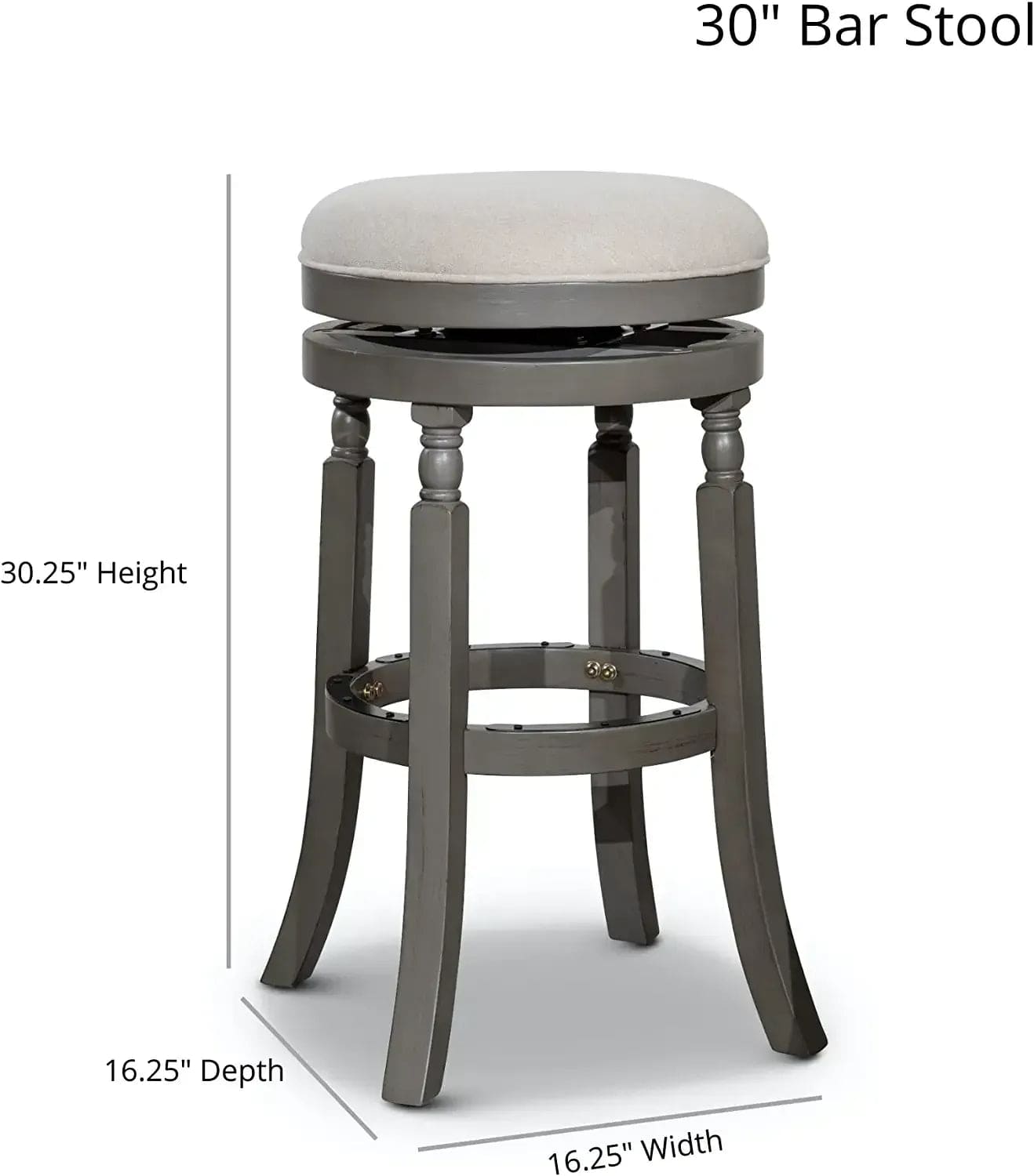 30" Bar Stool, Weathered Gray Finish, Charcoal Fabric Seat