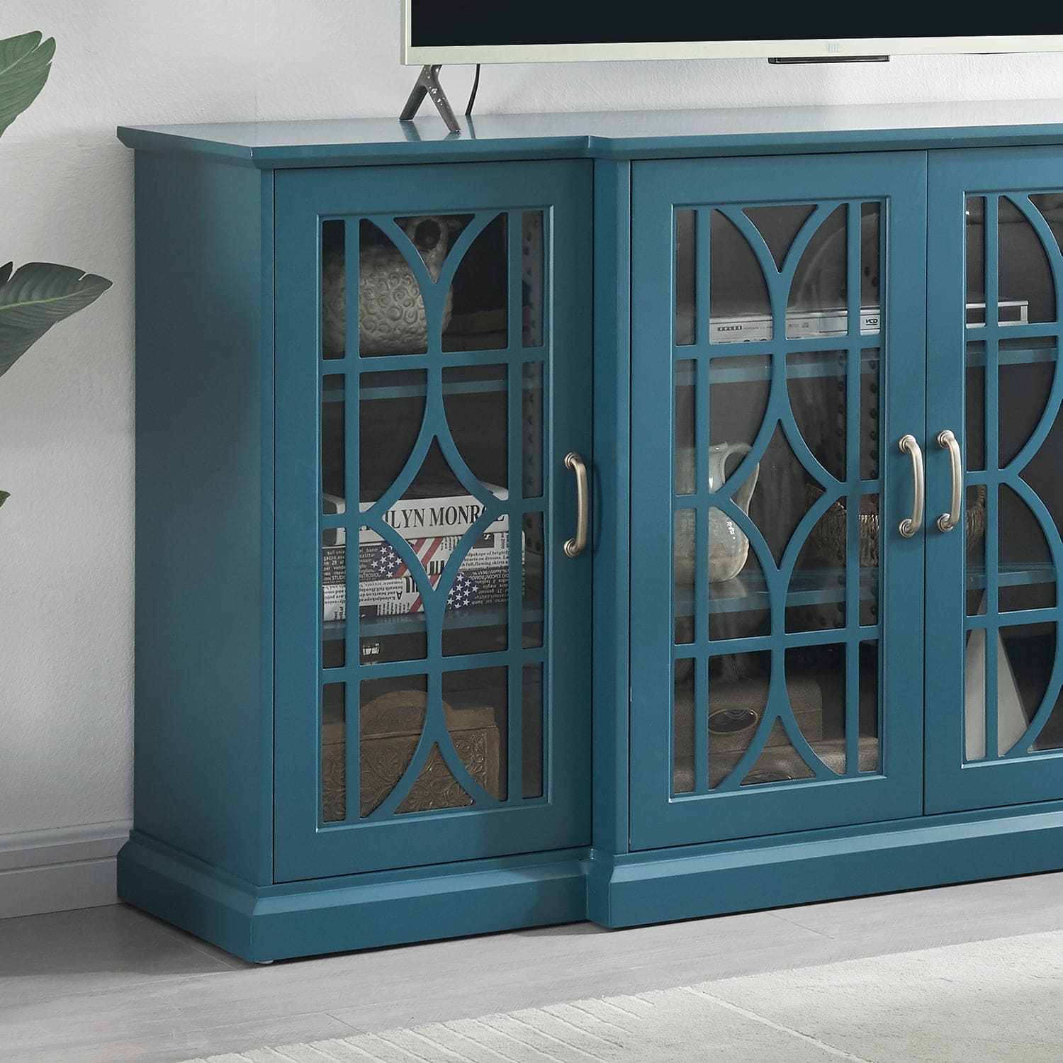 63" TV Stand,  Sideboard Buffet ,Storage Cabinet, Teal Blue