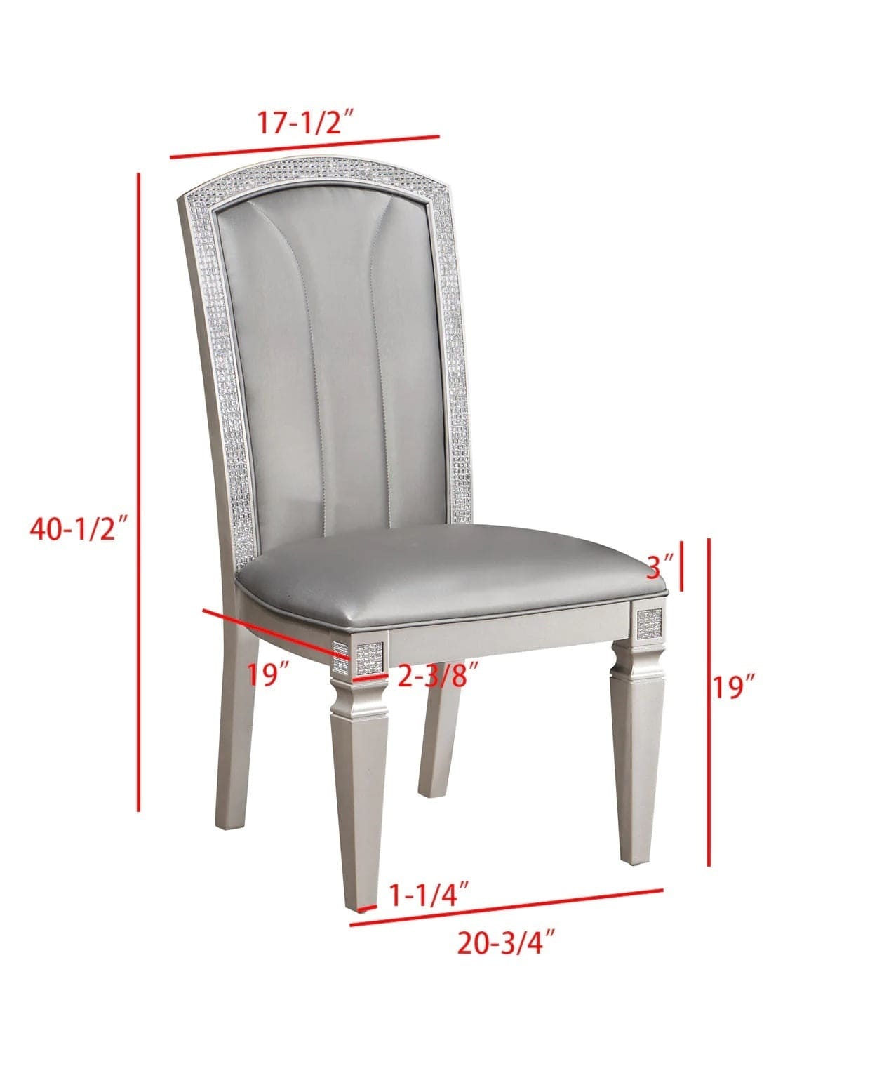 Luxury Formal Glam 2pc Set Dining Side Chair Silver Finish Sparkling Embellishments Surround