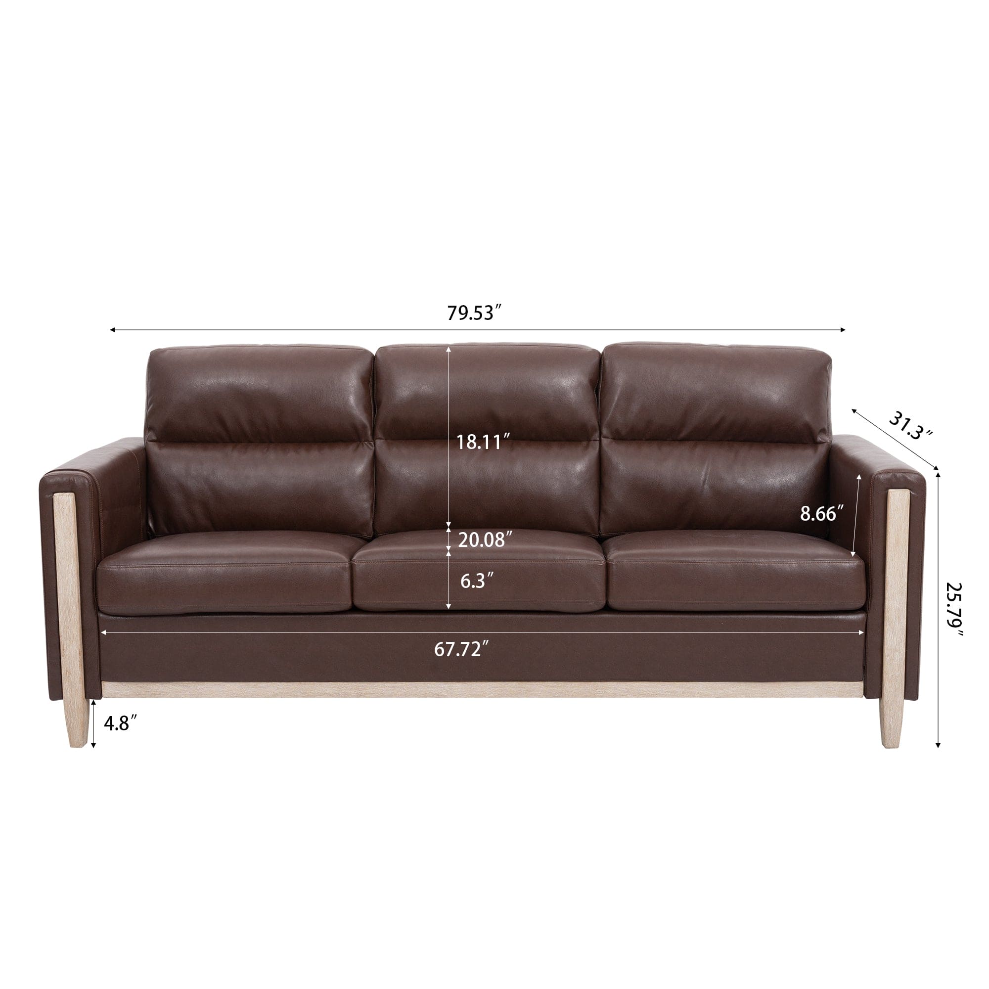 Comfortable Solid Wood Three-Seater Sofa - Soft Cushions, Durable and Long-lasting,79.5" Sofa Couch for Living Room