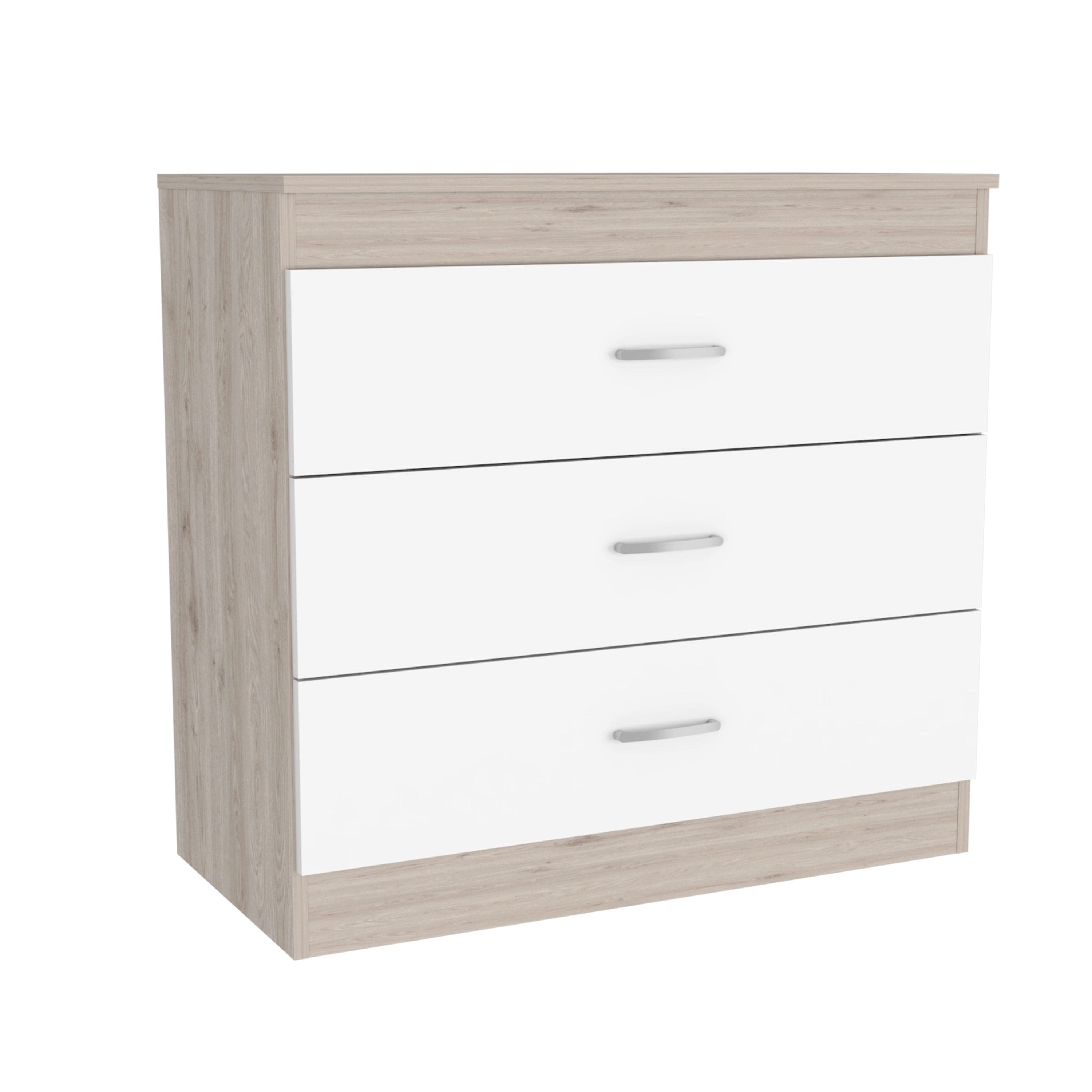 Three Drawer Dresser Lial, Superior Top, Metal Hardware, Light Gray / White Finish