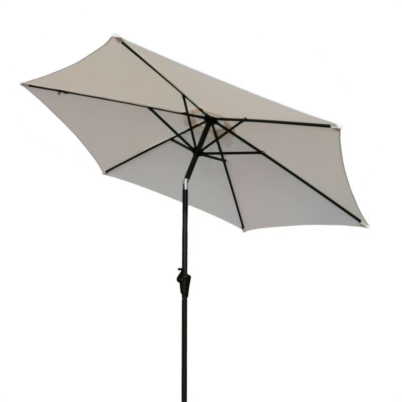 8.8 feet Outdoor Aluminum Patio Umbrella, Patio Umbrella, Market Umbrella with 42 Pound Square Resin Umbrella Base, Push Button Tilt and Crank lift, Creme