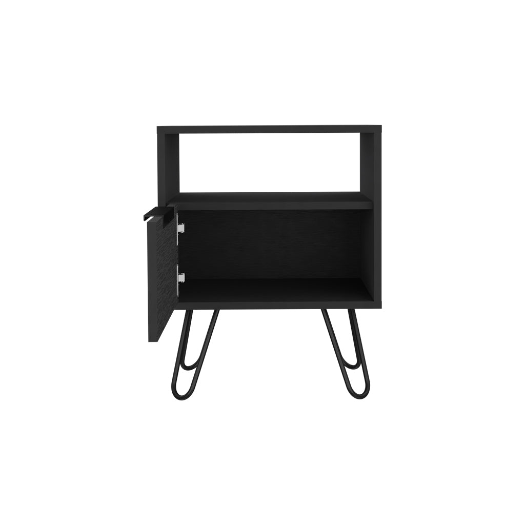 Nightstand Skyoner, Single Drawer, Hairpin Legs, Black Wengue Finish