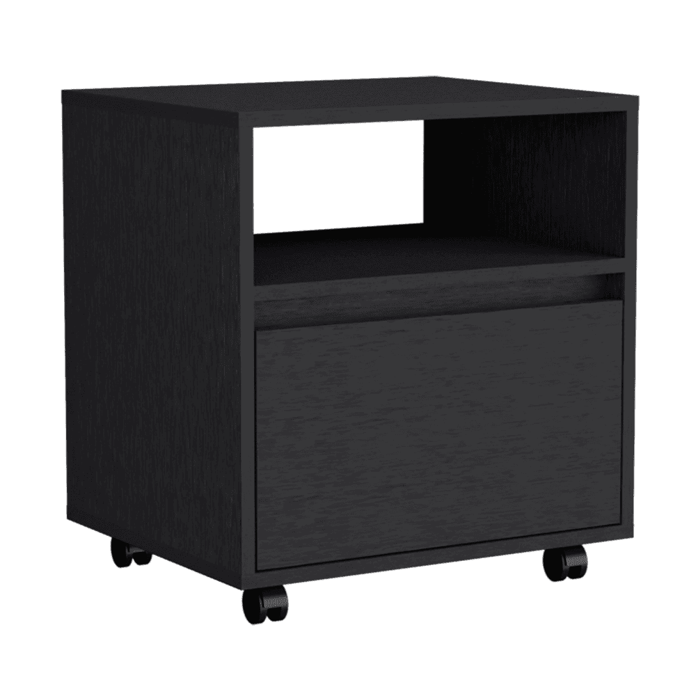 Austin Nightstand, Casters, Single Drawer-Black