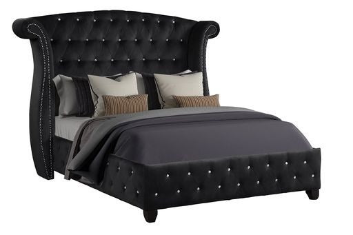 Sophia Queen 4 Pc Vanity Upholstery Bedroom Set Made With Wood in Black