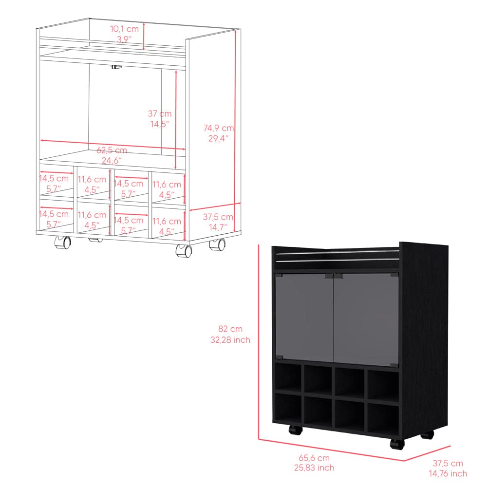 Bar Cart Philadelphia, Living Room, Black