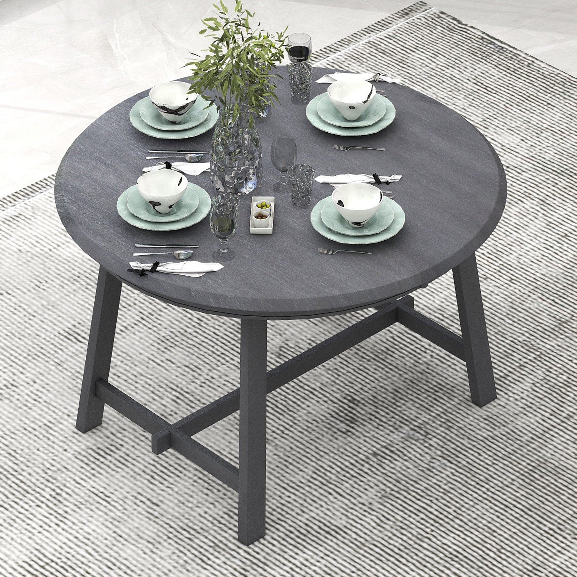 TREXM Wood Dining Table Round Extendable Dining Table for Dining Room (Gray)