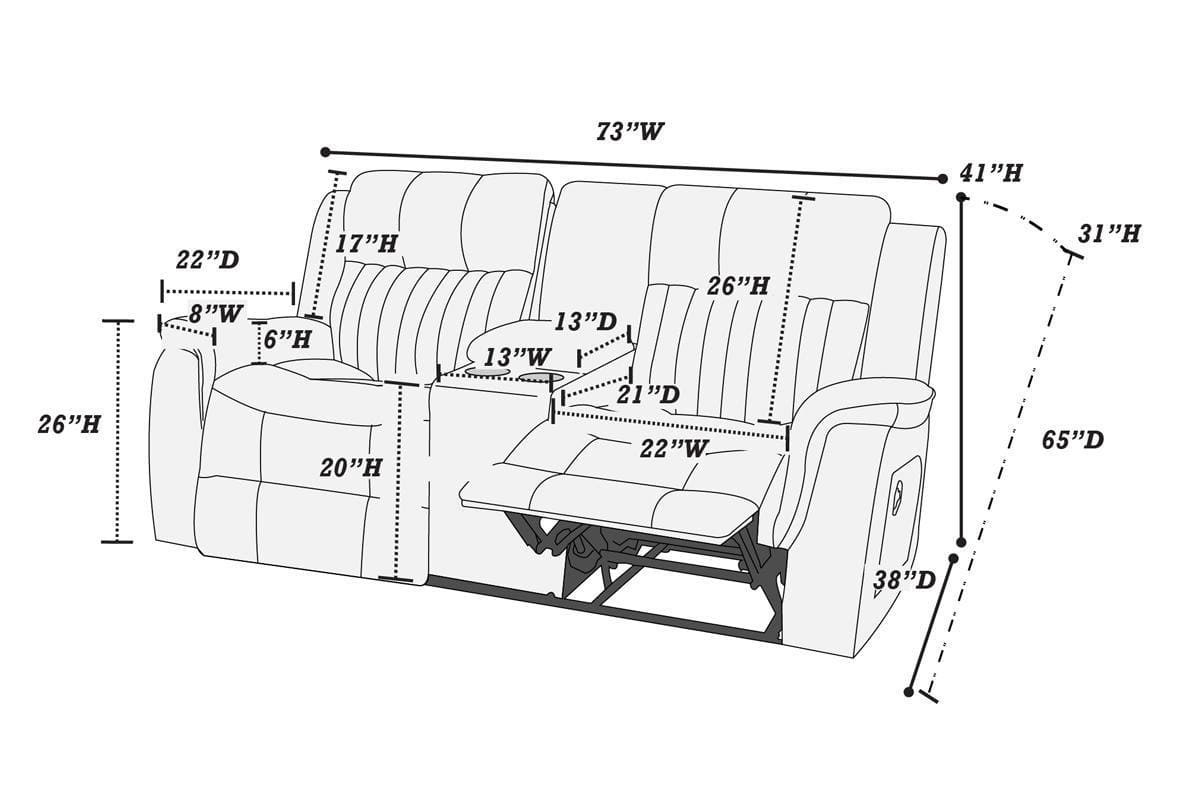 Contemporary Power Motion Loveseat w Console 1pc Couch Living Room Furniture Dark Coffee Breathable Leatherette