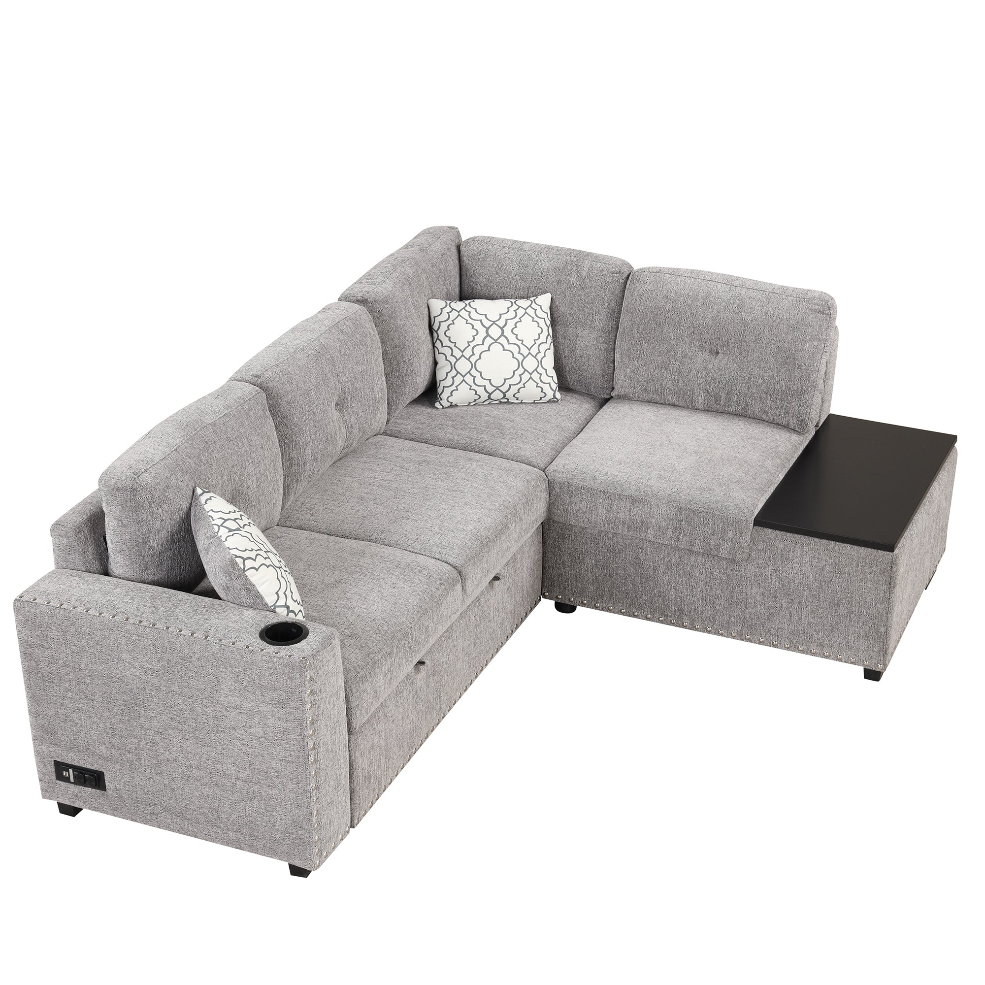 Sofa Bed L-Shaped Corner Sofa, Light Gray