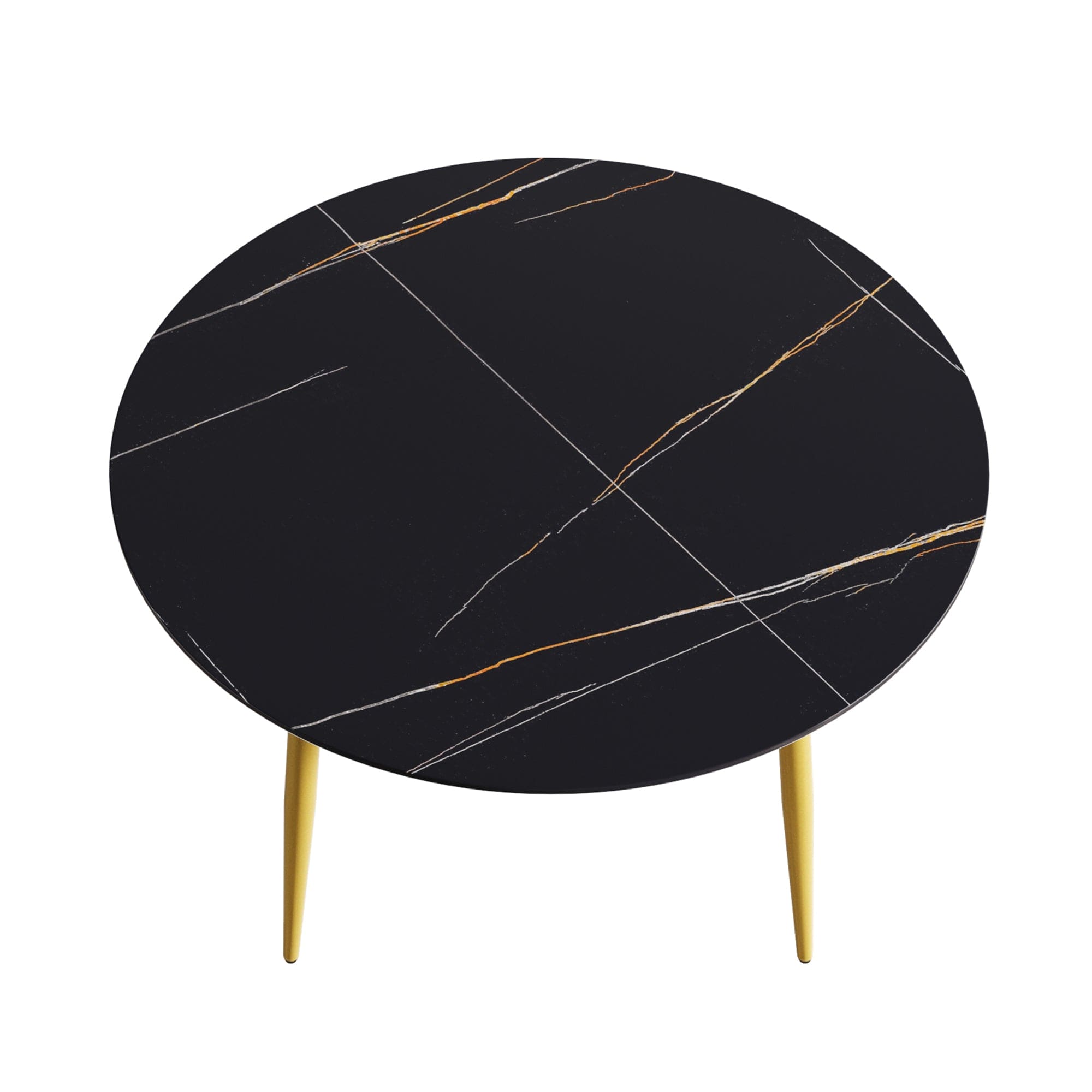 53.15 " modern artificial stone black round dining table with golden metal legs-can accommodate 6 people.