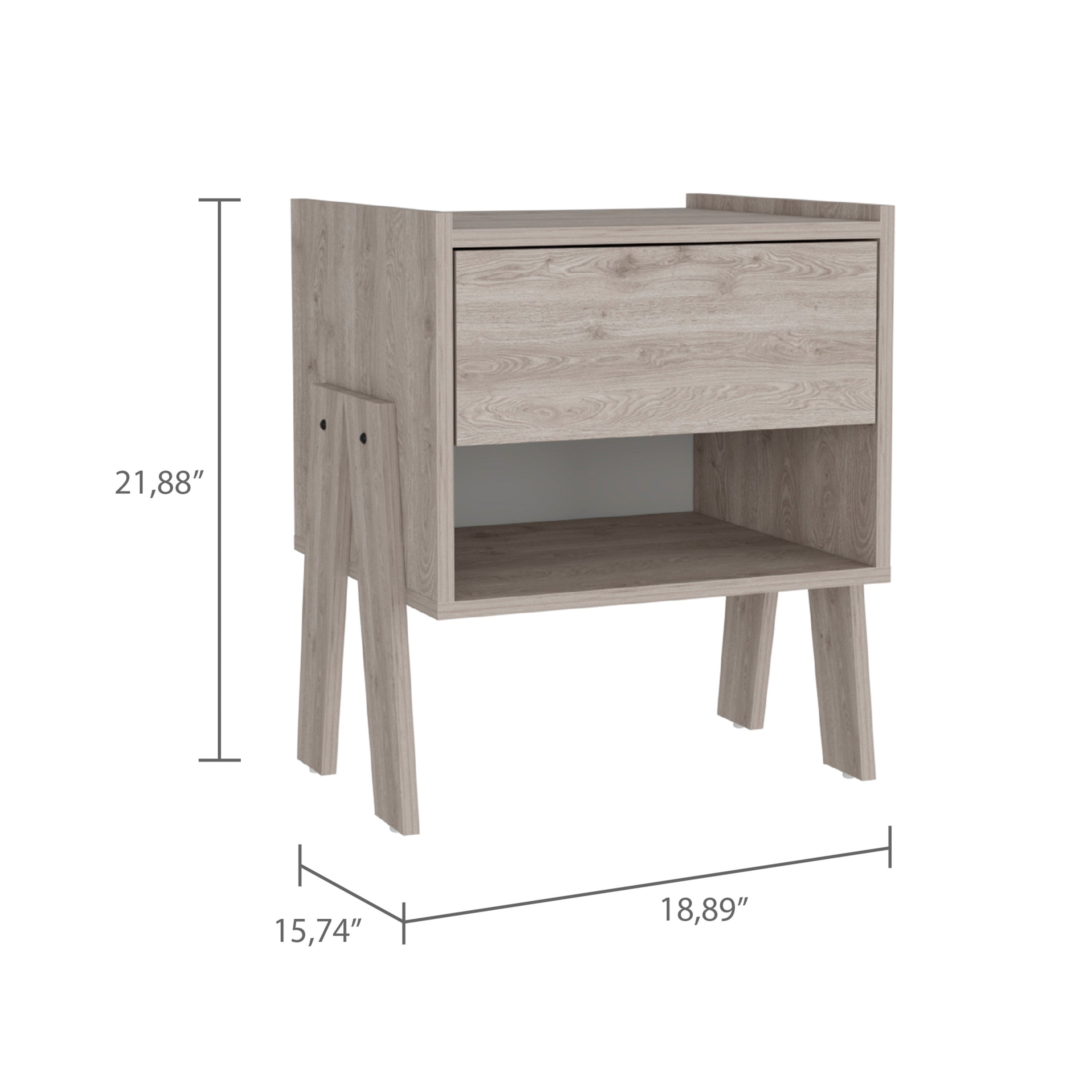 Nightstand Ferku, Open Shelf, One Drawer, Light Gray Finish