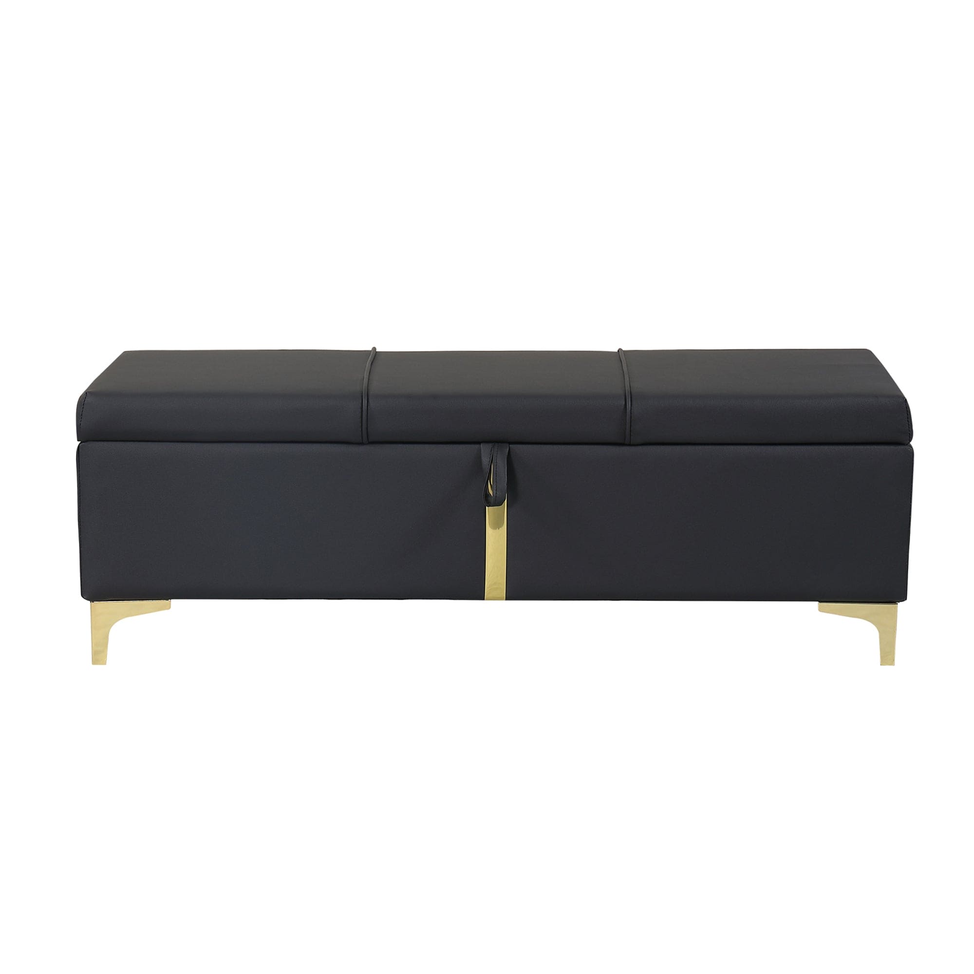 Elegant Upholstered Storage Ottoman,Storage Bench with Metal Legs for Bedroom,Living Room,Fully Assembled Except Legs,Black