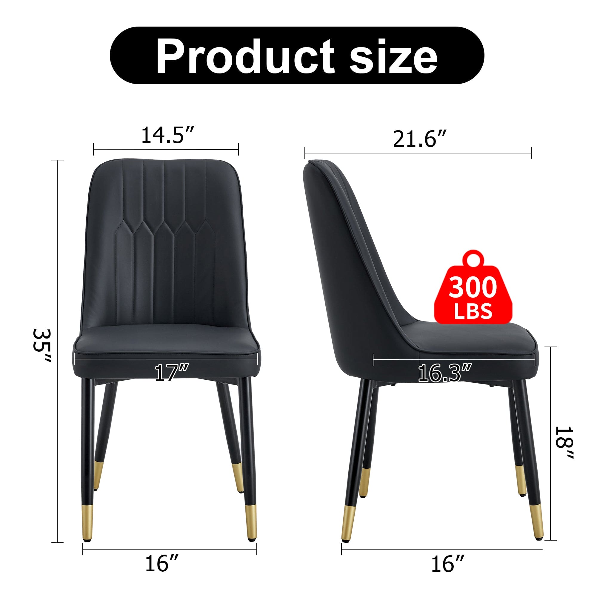 1 table and 4 black chairs. The table features a black imitation marble pattern desktop and black gold MDF legs. Pair with 4 black PU chairs. F-SQ C-007