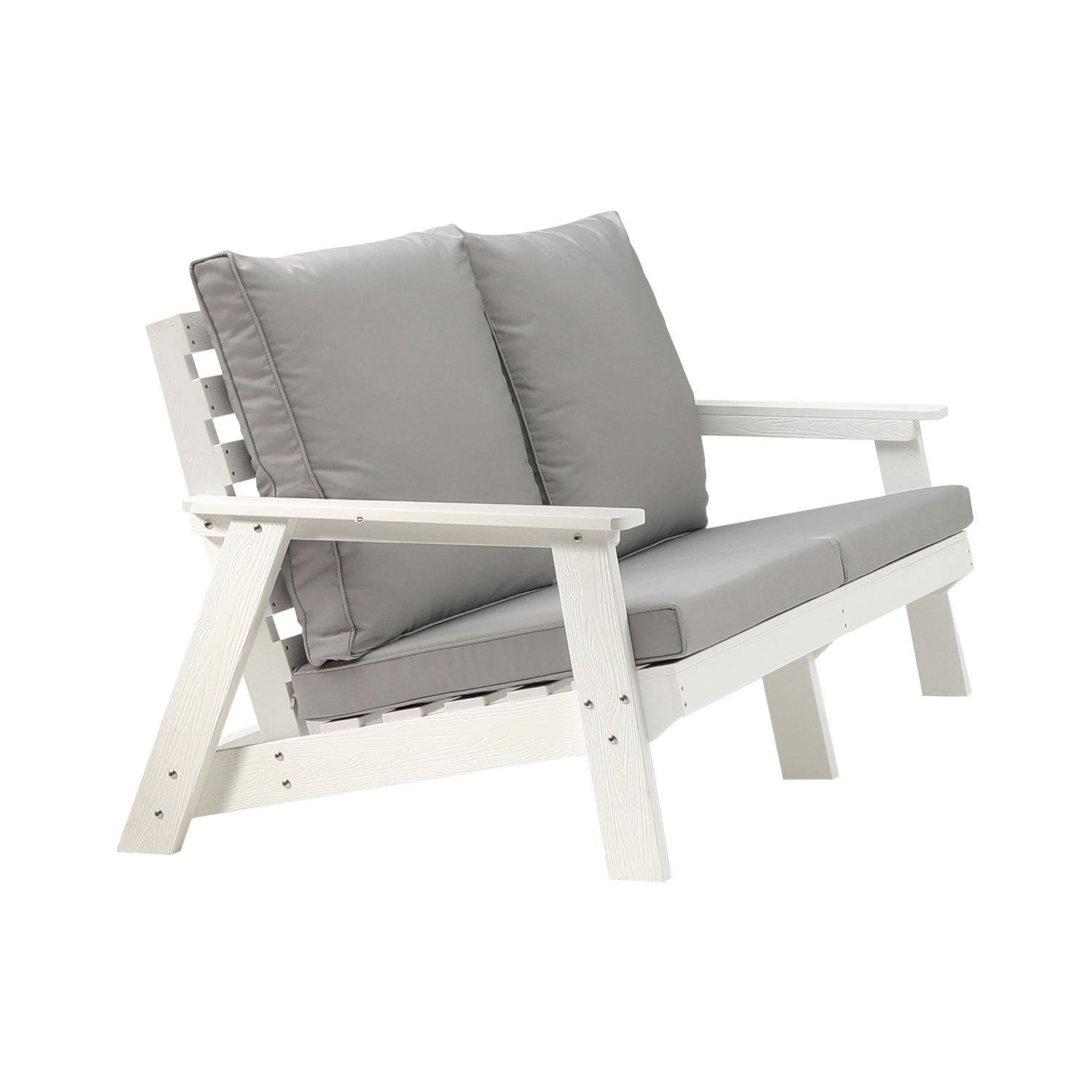 HIPS Loveseat with Cushion, Wood Grain Outdoor Garden Sofa,White/Grey