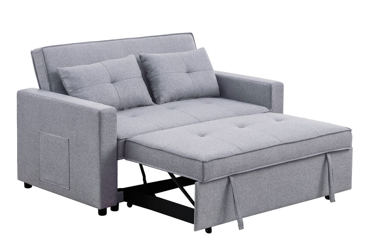 Zoey Light Gray Linen Convertible Sleeper Loveseat with Side Pocket