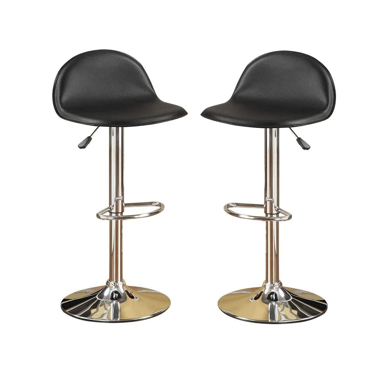 Black Faux Leather Stool Adjustable Height Chairs Set of 2 Chair Kitchen Island Stools Chrome Base PVC Dining Furniture