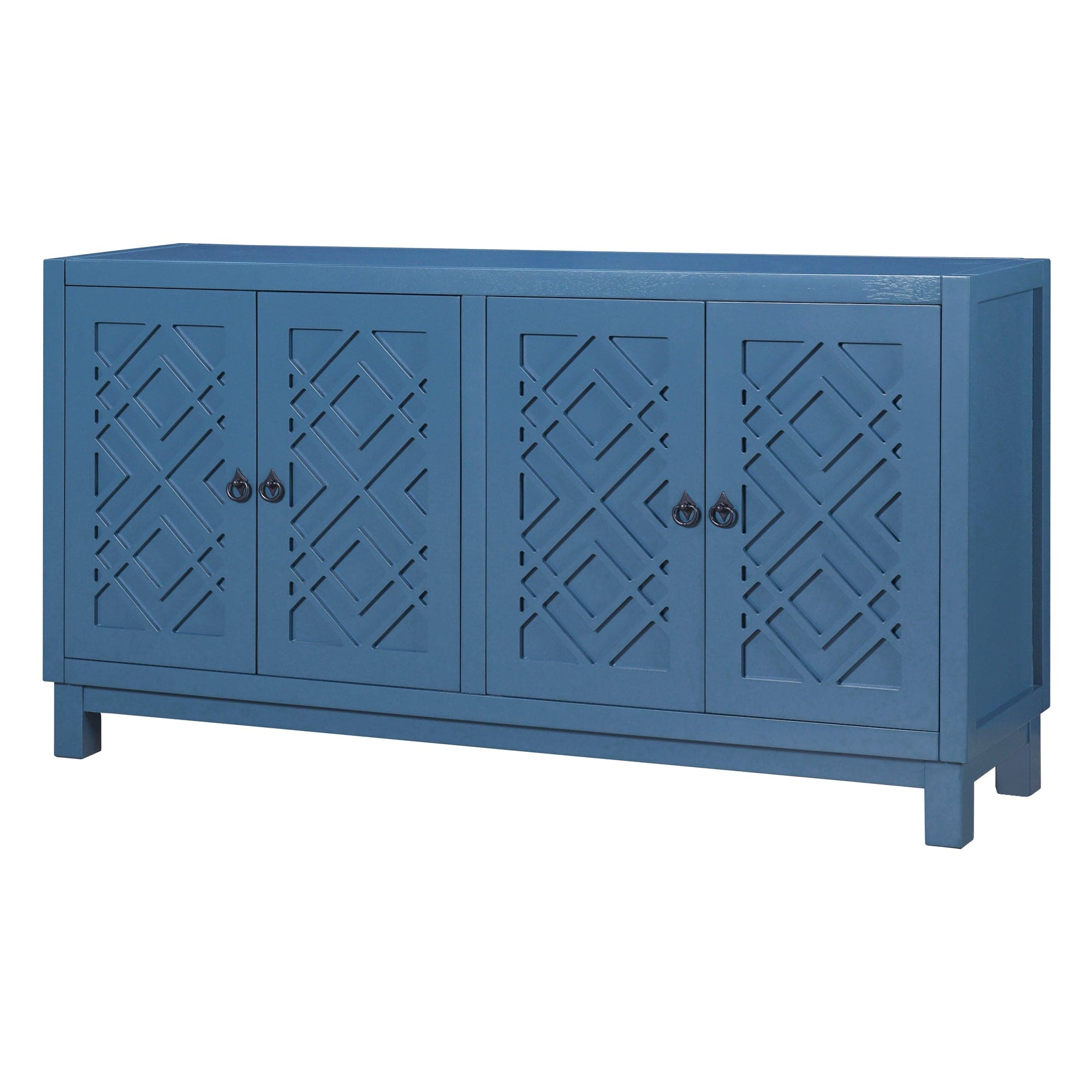 TREXM Large Storage Space Sideboard, 4 Door Buffet Cabinet with Pull Ring Handles for Living Room, Dining Room (Navy)