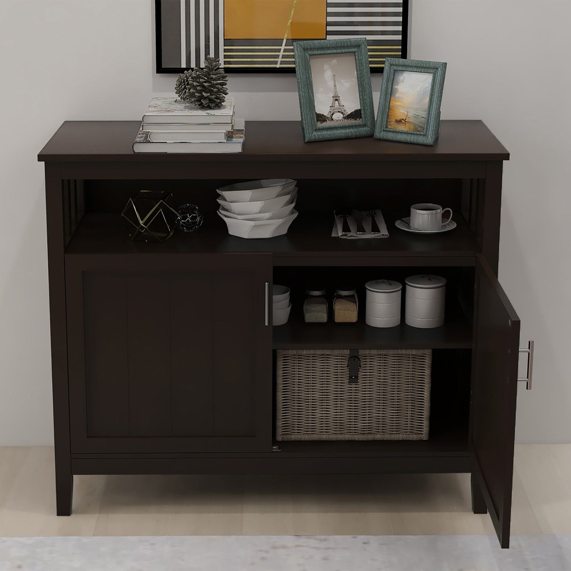 Kitchen Storage Sideboard And Buffet Server Cabinet-Brown Color