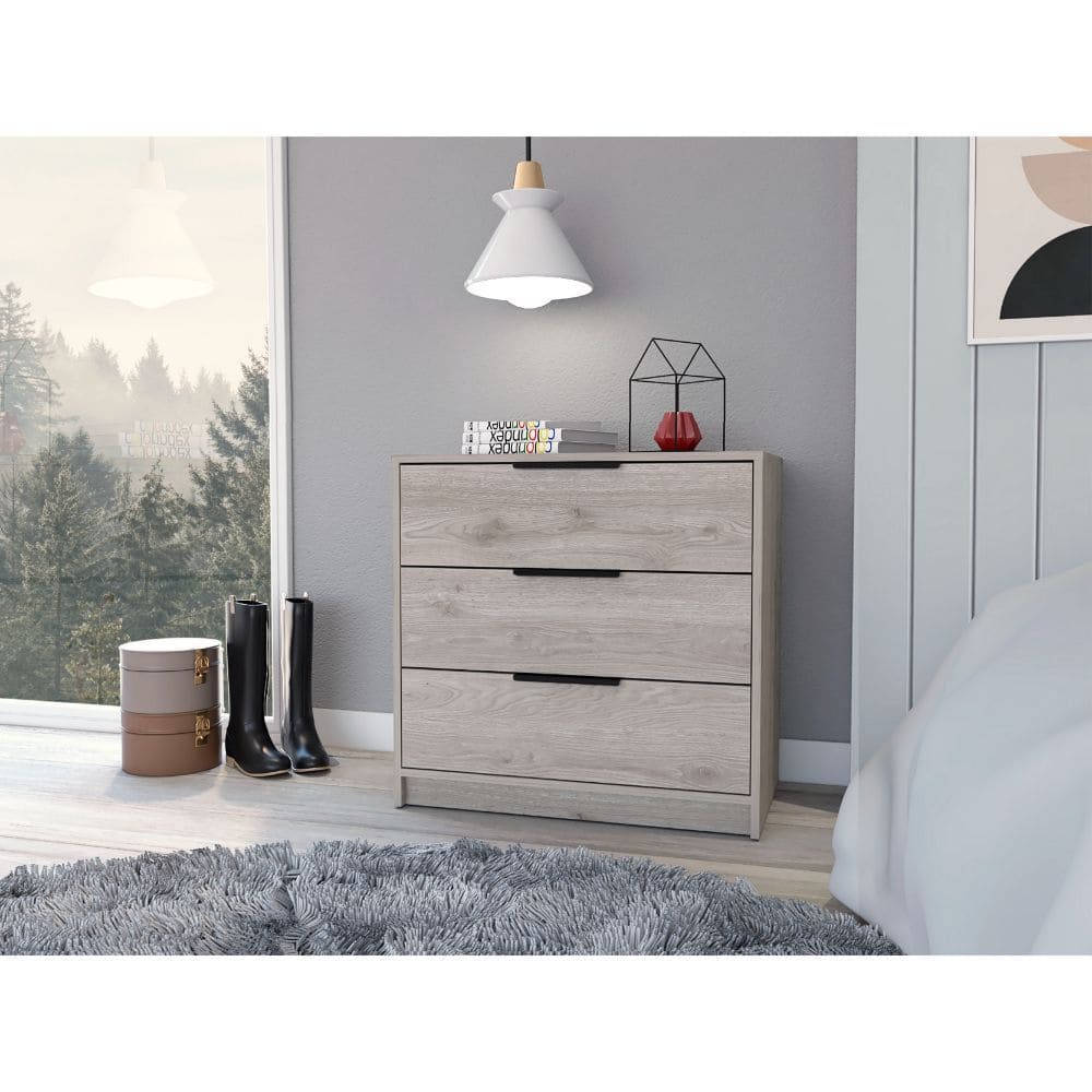 3 Drawers Dresser Maryland, Superior Top, Light Gray Finish