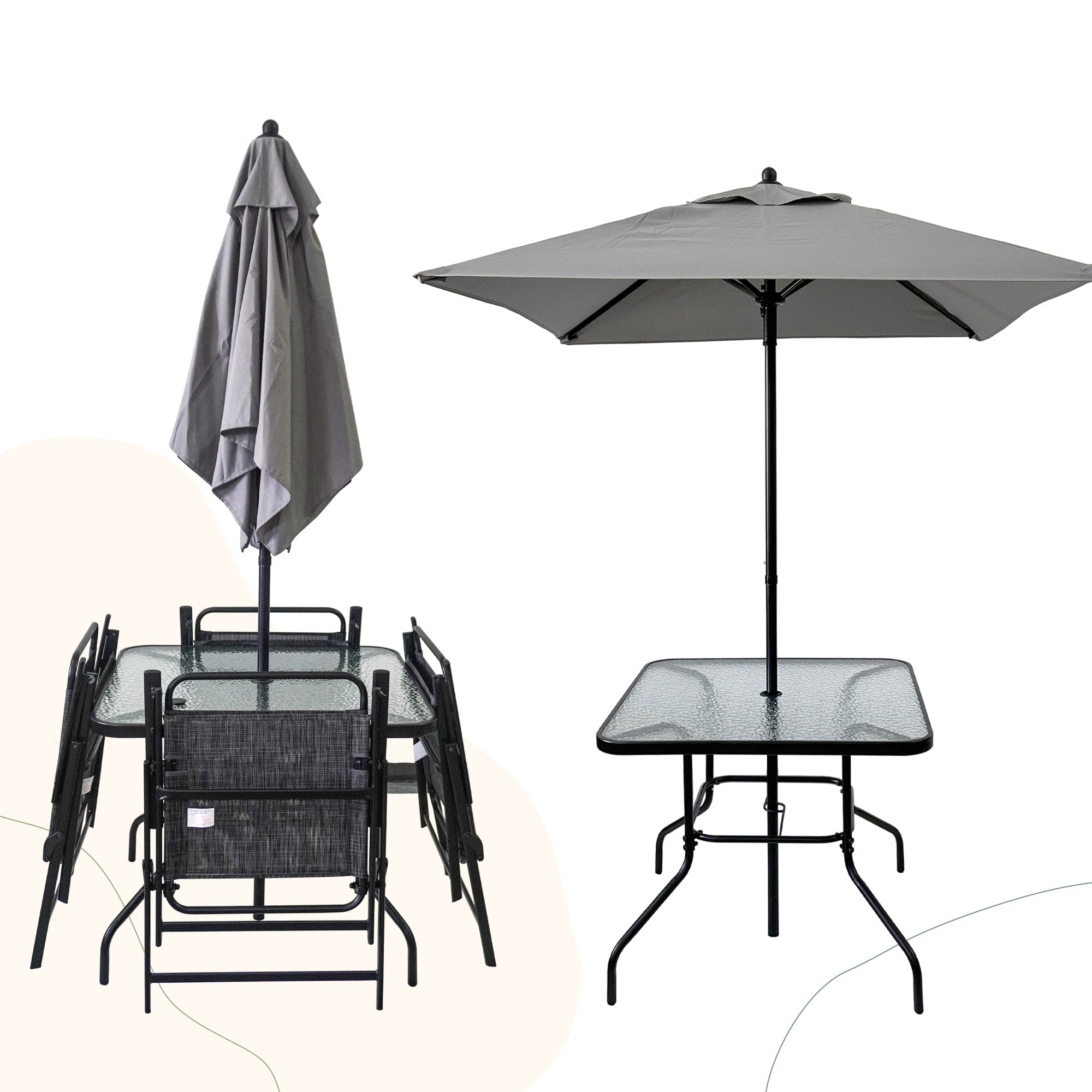 Outdoor Patio Dining Set for 4 People, Metal Patio Furniture Table and Chair Set with Umbrella, Black