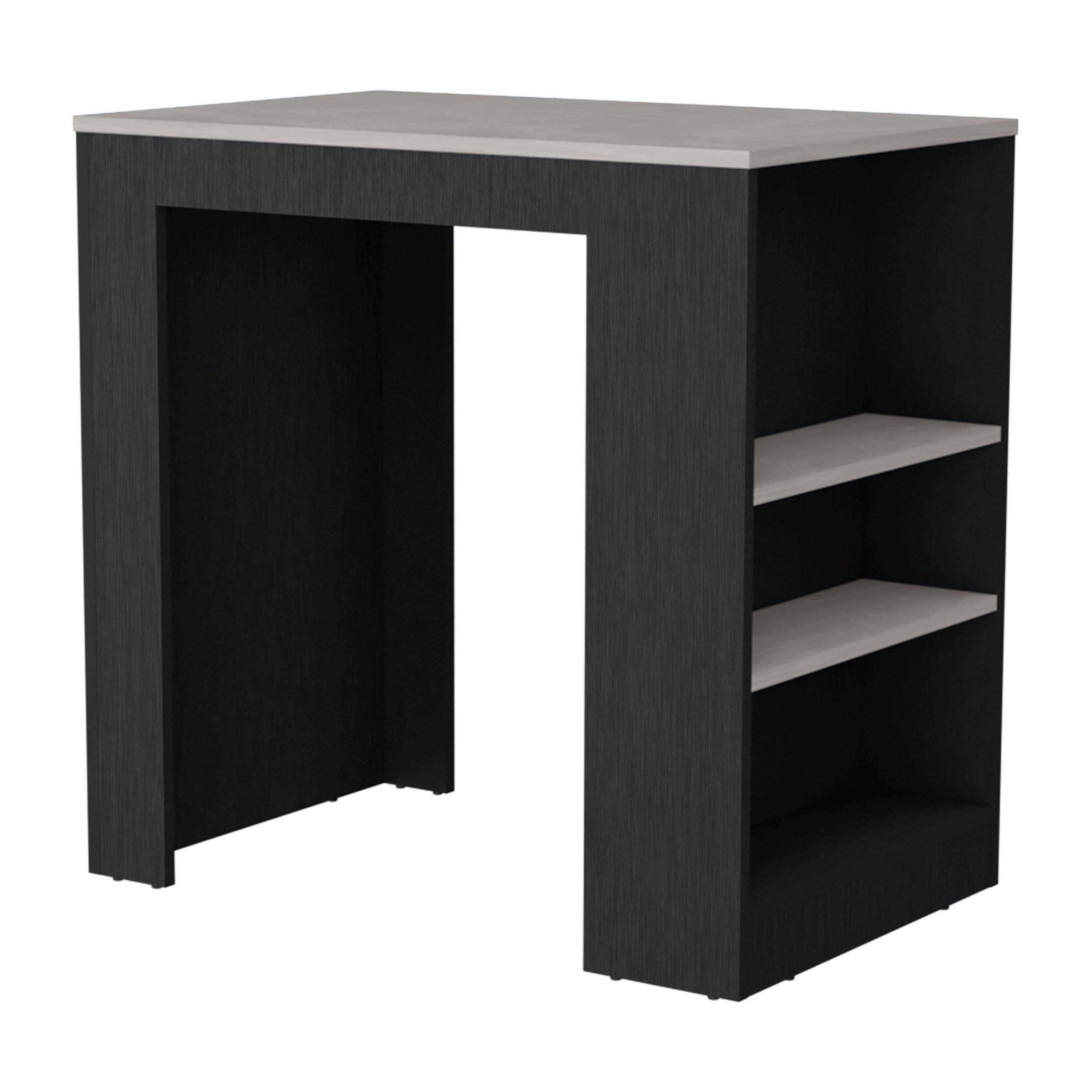 DEPOT E-SHOP Lacour Kitchen Island, Kitchen Bar Table with 3-Side Shelves, Black / Ibiza Marble