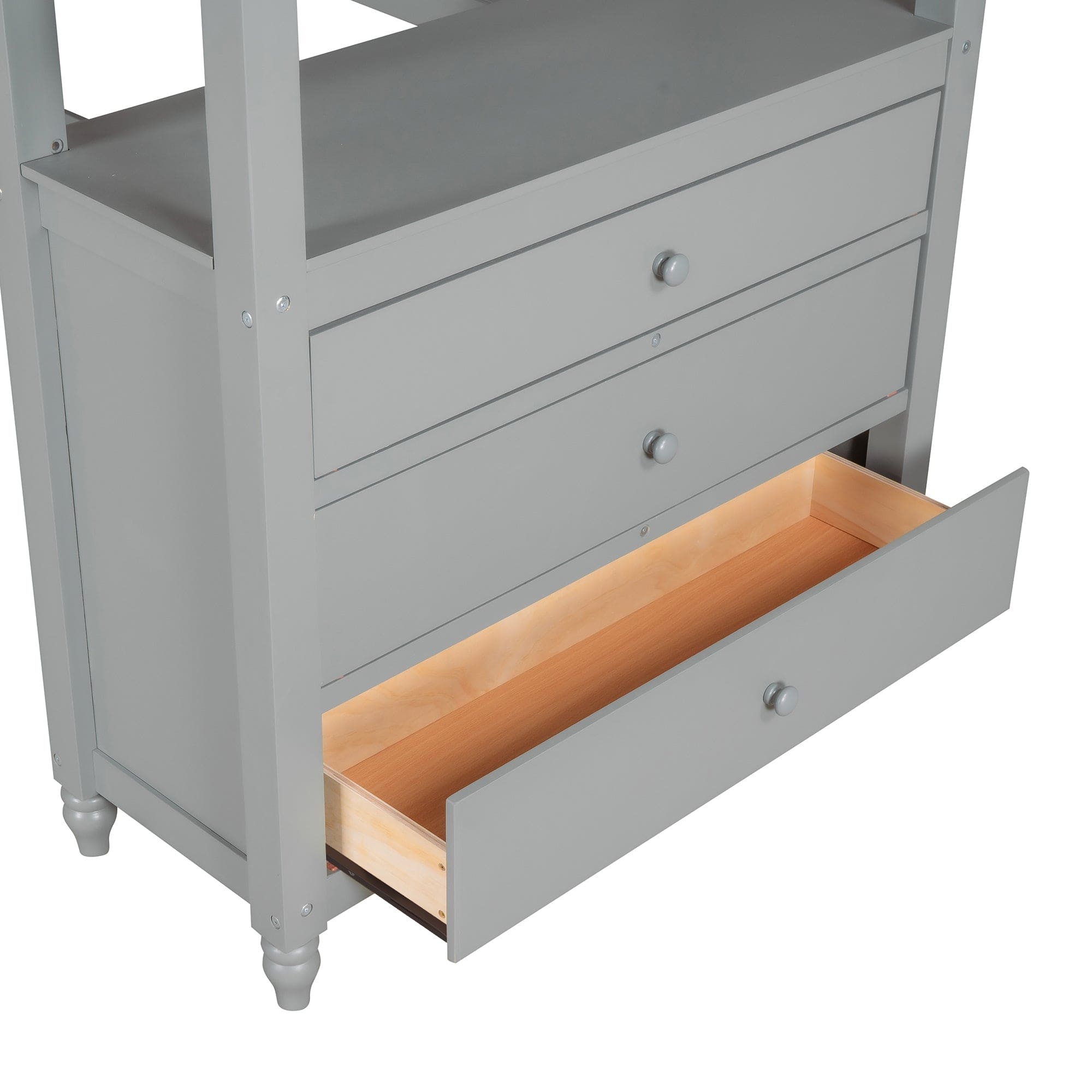 Twin size Loft Bed with Drawers and Desk, Wooden Loft Bed with Shelves - Gray(OLD SKU: LT001530AAE)