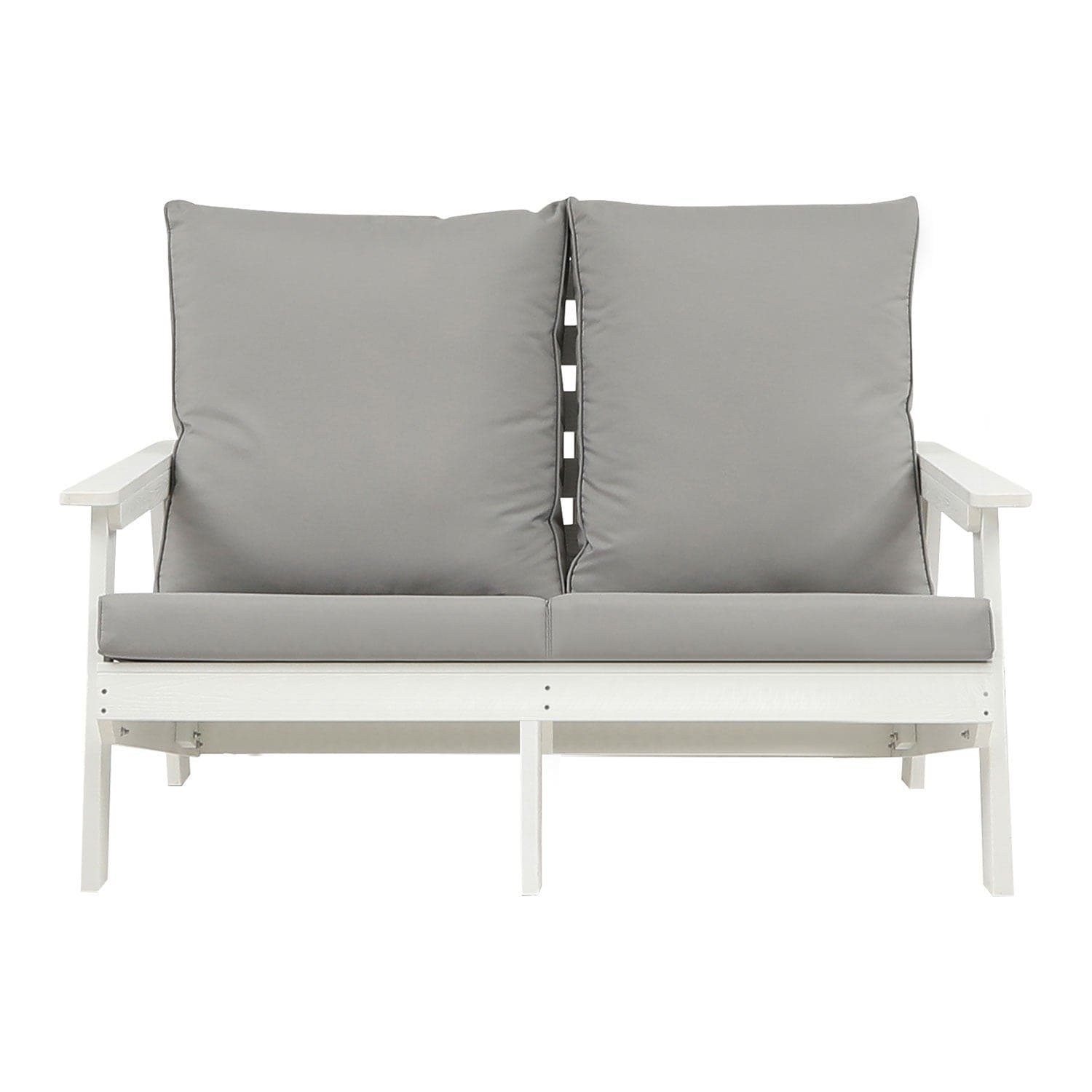 HIPS Loveseat with Cushion, Wood Grain Outdoor Garden Sofa,White/Grey