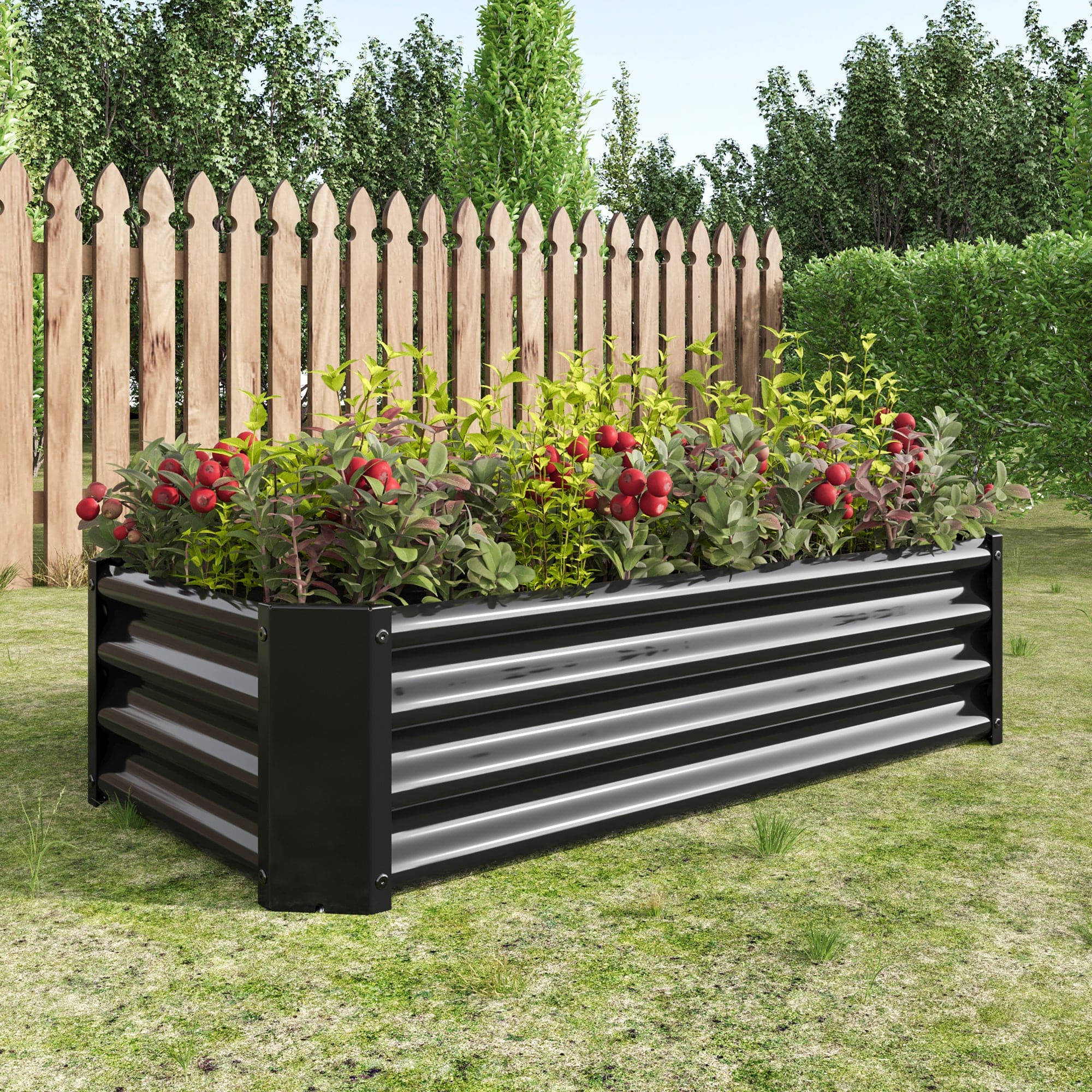 Metal Raised Garden Bed, Rectangle Raised Planter 4×2×1ft  for Flowers Plants, Vegetables Herb Veezyo Black