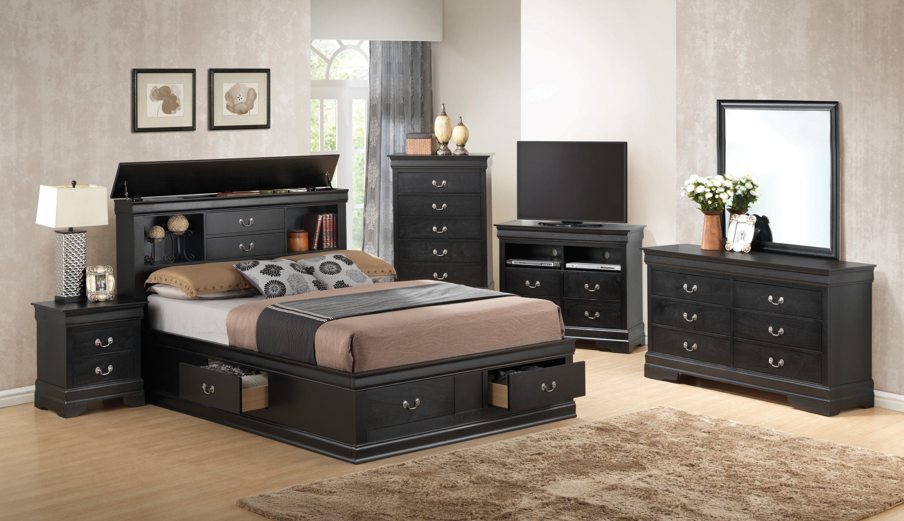 Glory Furniture Louis Phillipe G3150B-KSB King Storage Bed , Black