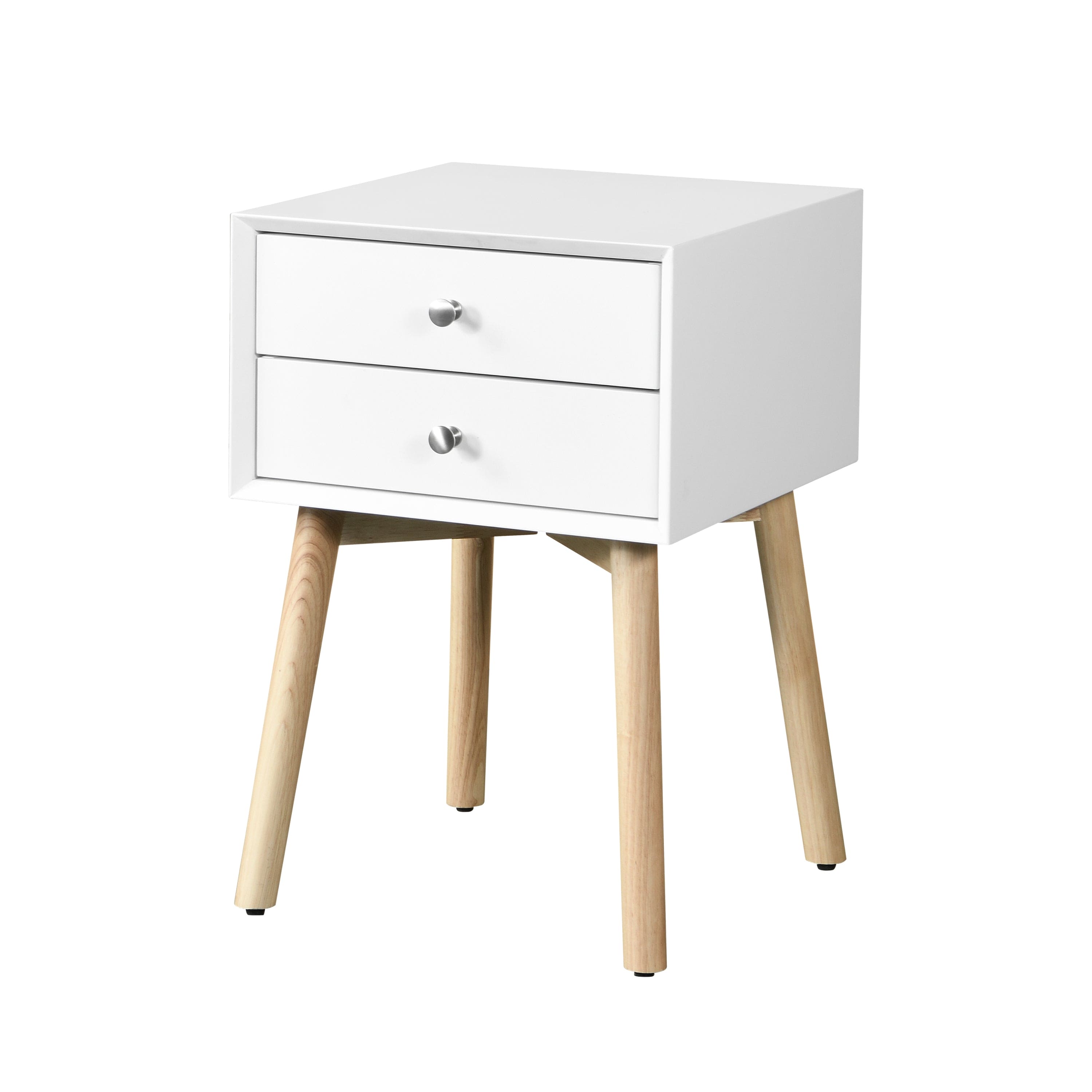 ZFZTIMBER Side Table,Bedside Table with 2 Drawers and Rubber Wood Legs, Mid-Century Modern Storage Cabinet for Bedroom Living Room, White